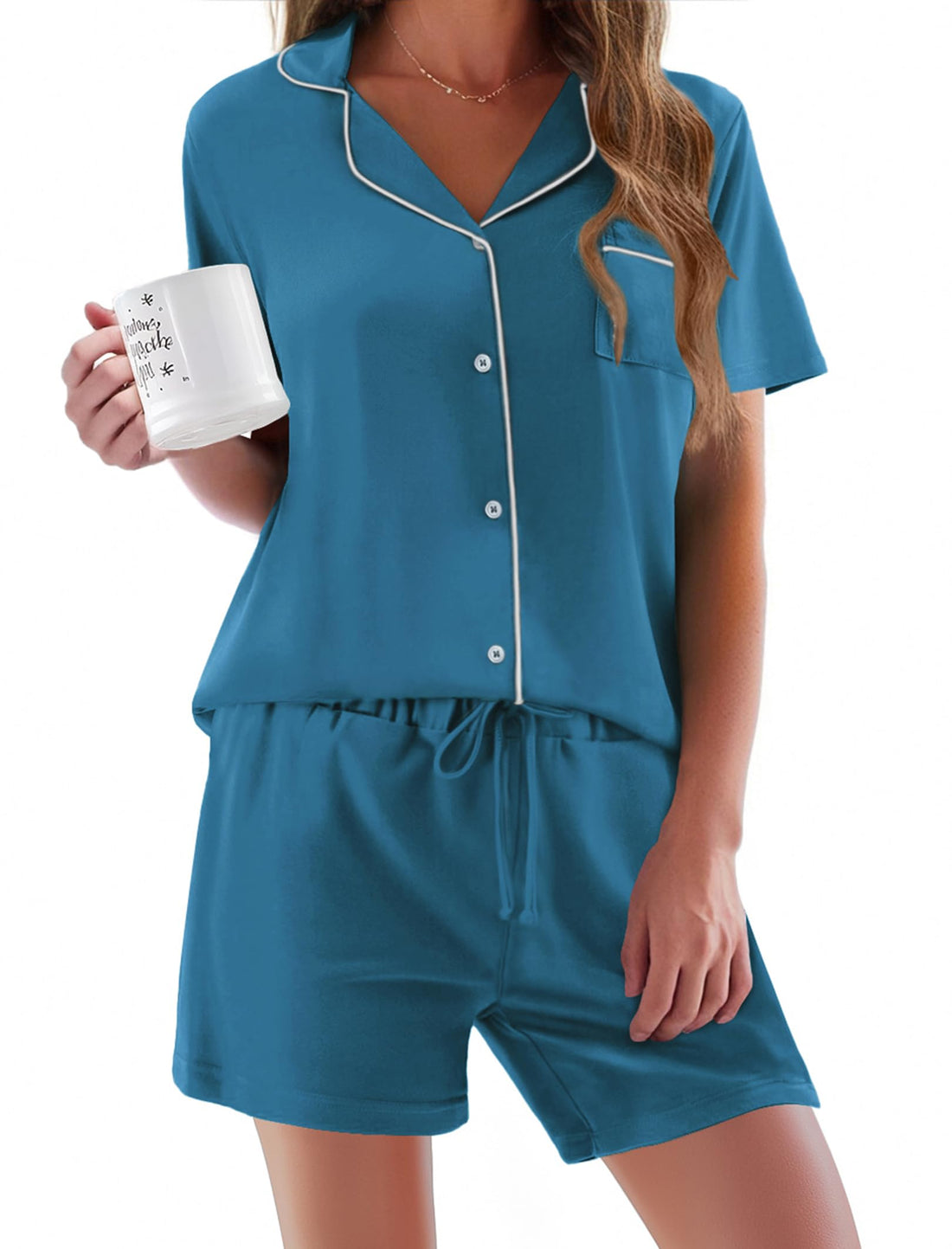 Ekouaer Pajamas Set for Women Short Sleeve Sleepwear Button Down Pjs Soft 2 Piece Lounge Sets XS-XXXL