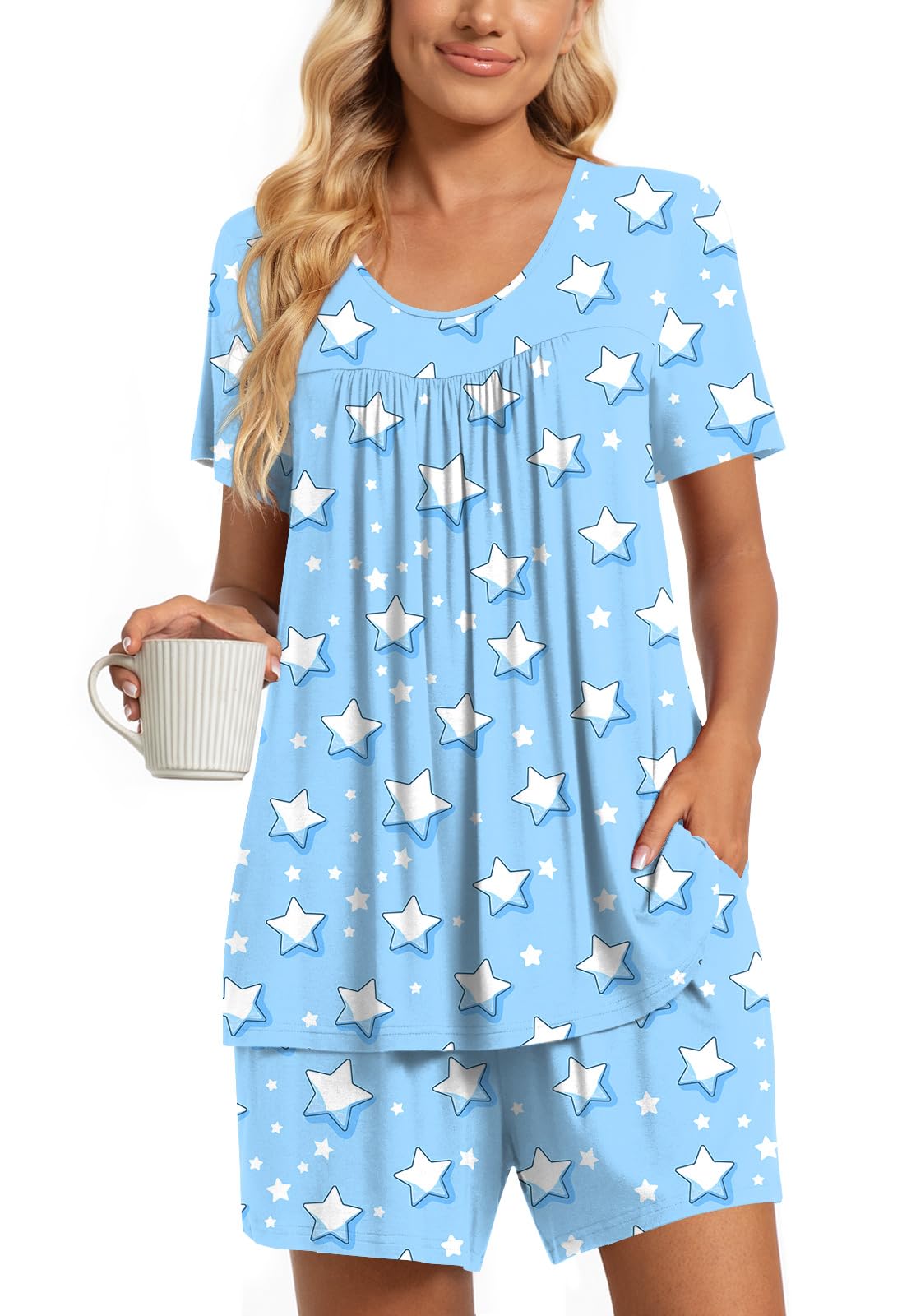TAOHUADAO 2 Piece Women's Short Sleeve Pajama Sets, Lounge Sleepwear Ladies Pjs Sets with Pockets