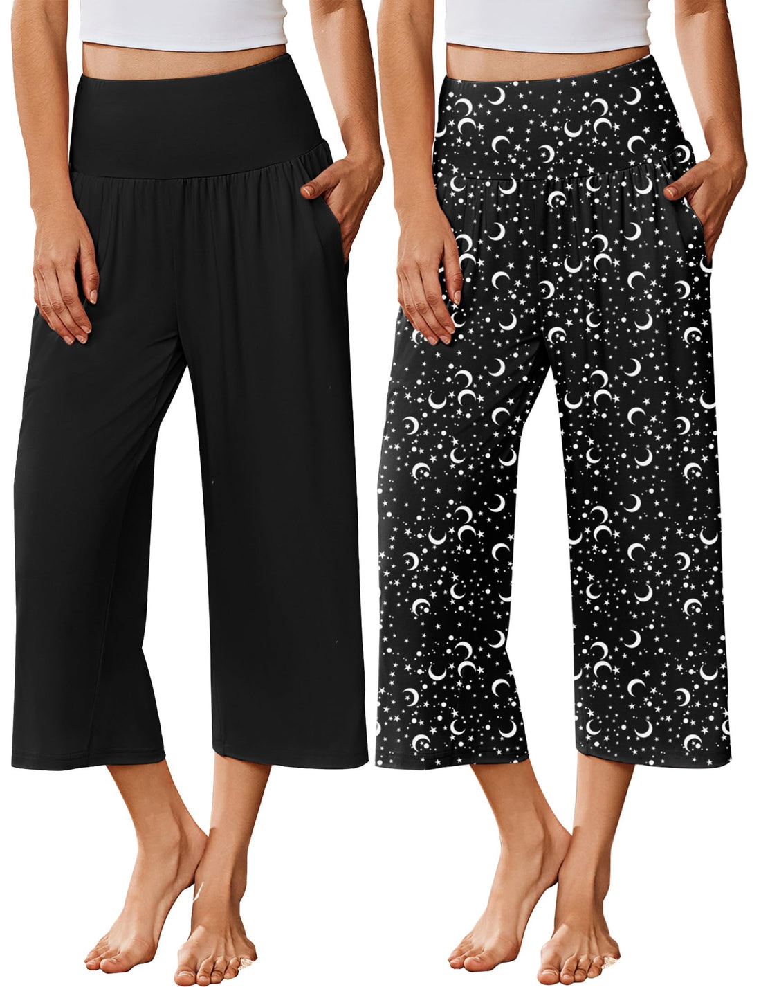 Ekouaer 2 Pack Womens Pajama Pants 2026 Wide Leg Capri Yoga Pants Lounge Comfy Sleep Pj Bottoms with Pockets