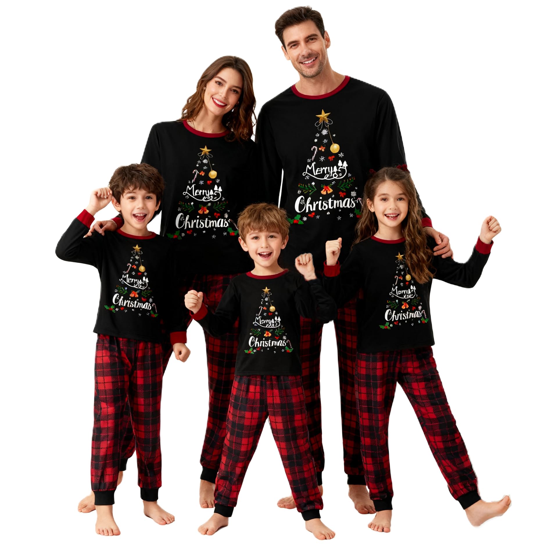Awoscut Christmas Family Matching Pajamas Sets Christmas PJ's Letter Print Top and Plaid Pants Jammies Sleepwear