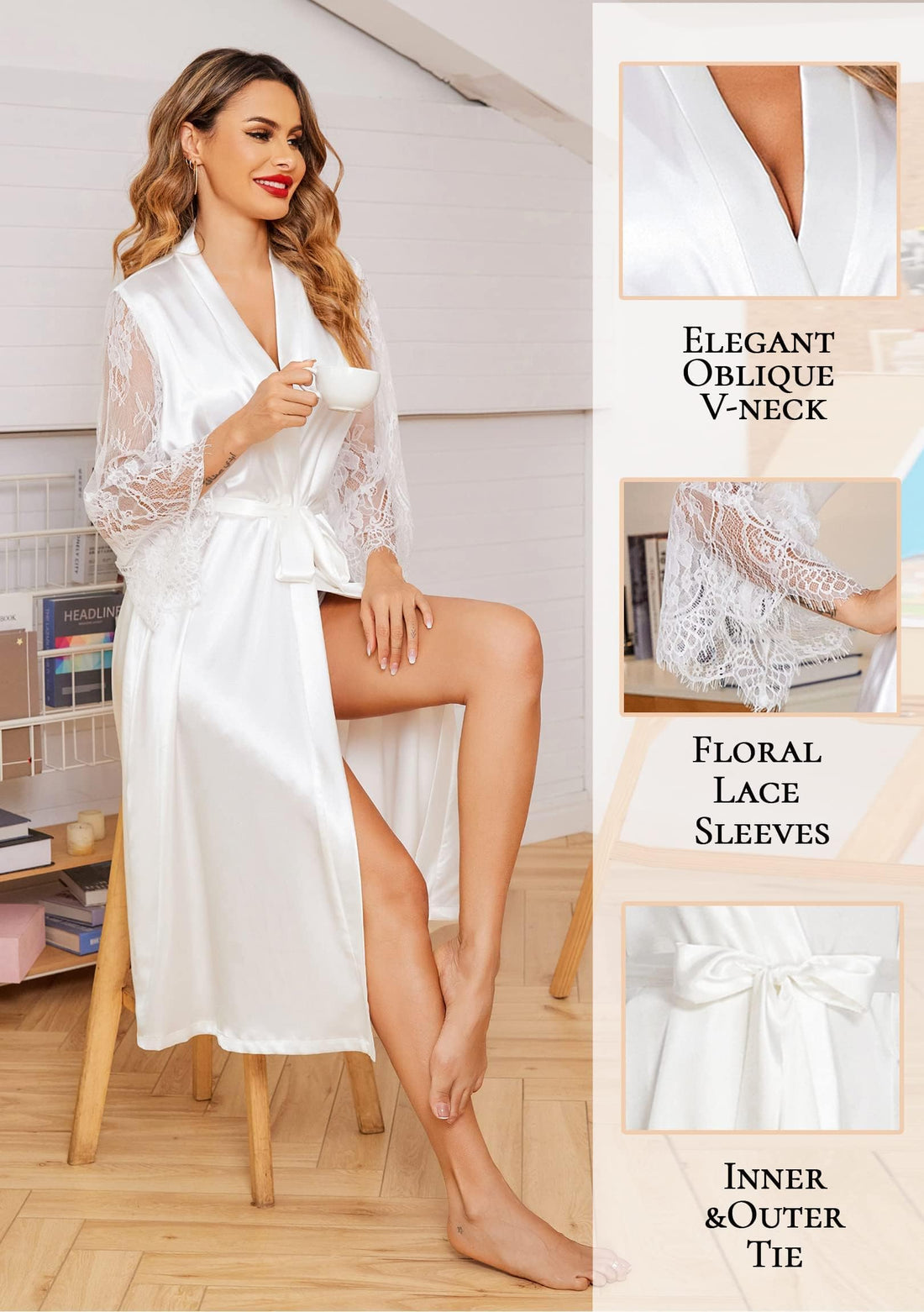 Eouaer Women's Satin Kimono Robe for Bridesmaid and Bride Wedding Party Getting Ready Short Robe WEBE CLOTHING
