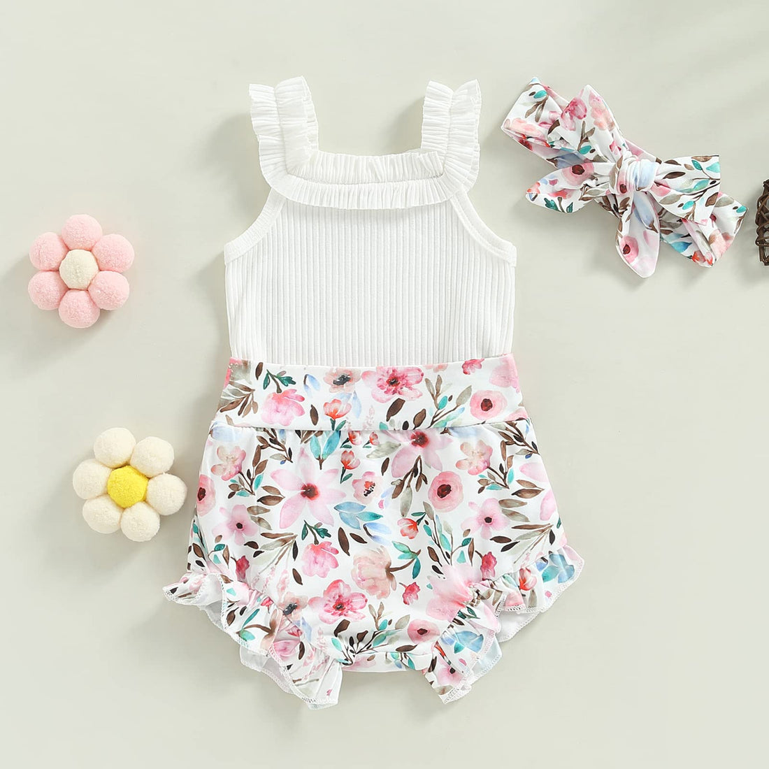 Newborn Baby Girl Summer Clothes Boho Infant Sleeveless Romper Bodysuit Shorts Headband 3Pcs Outfits WEBE CLOTHING