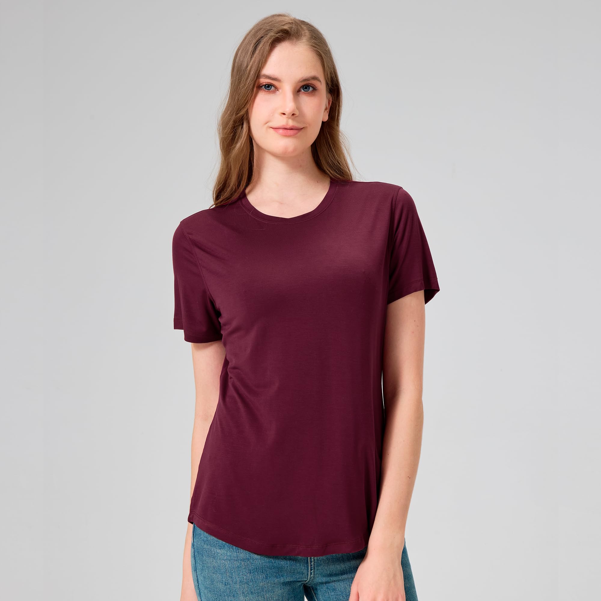netdraw Women's Soft Bamboo Viscose T-Shirt, Curved Hem Crew Neck Short Sleeve Moisture Wicking Casual Sleep Pajama Tops