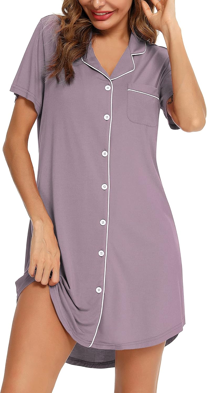 Senert Nightgowns for Women Short/Long Sleeve Sleep Shirt Button Down Night Gowns Maternity Pajamas Nursing Dress Sleepwear WEBE CLOTHING