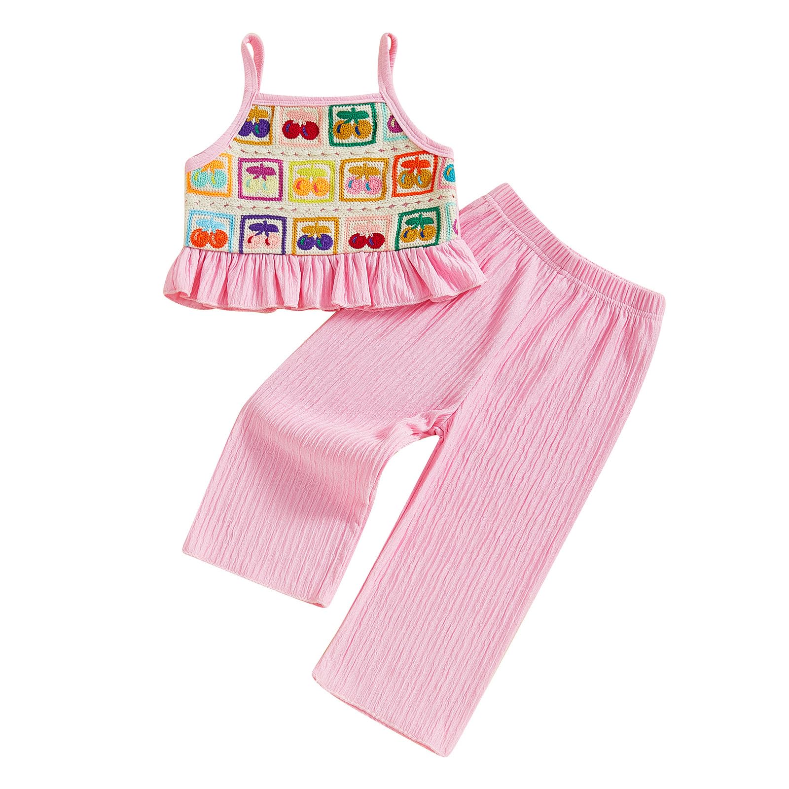 Baby Girl Outfits Crocheted Ruffled Camisole And Elastic Pants Set 6 12 18 24 Months 2 3 4 T WEBE CLOTHING