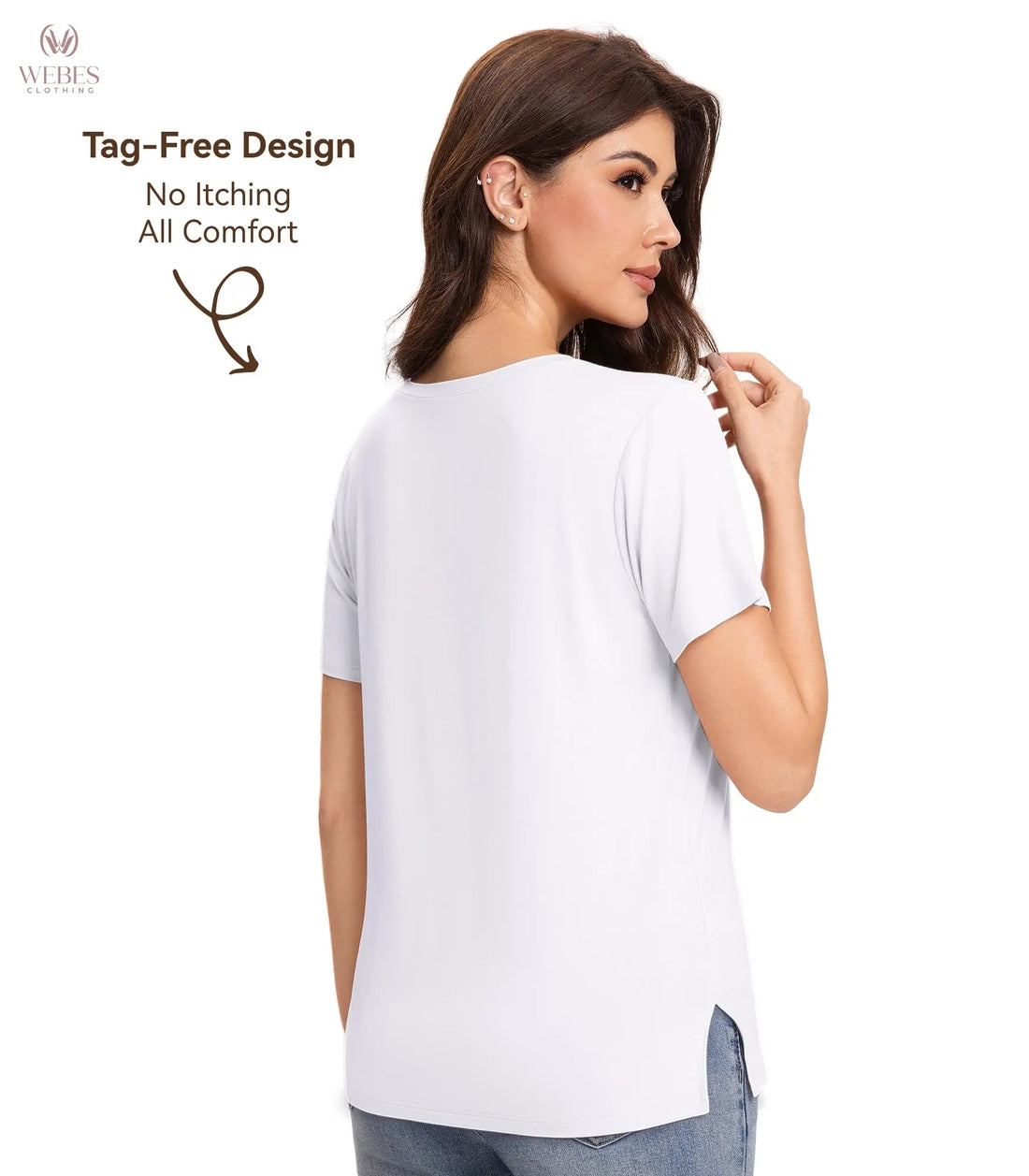 Pajama Tops for Women Viscose from Bamboo T-Shirt Short Sleeve Tee Soft V Neck Shirt Cooling Pjs Sleepwear S-XXL