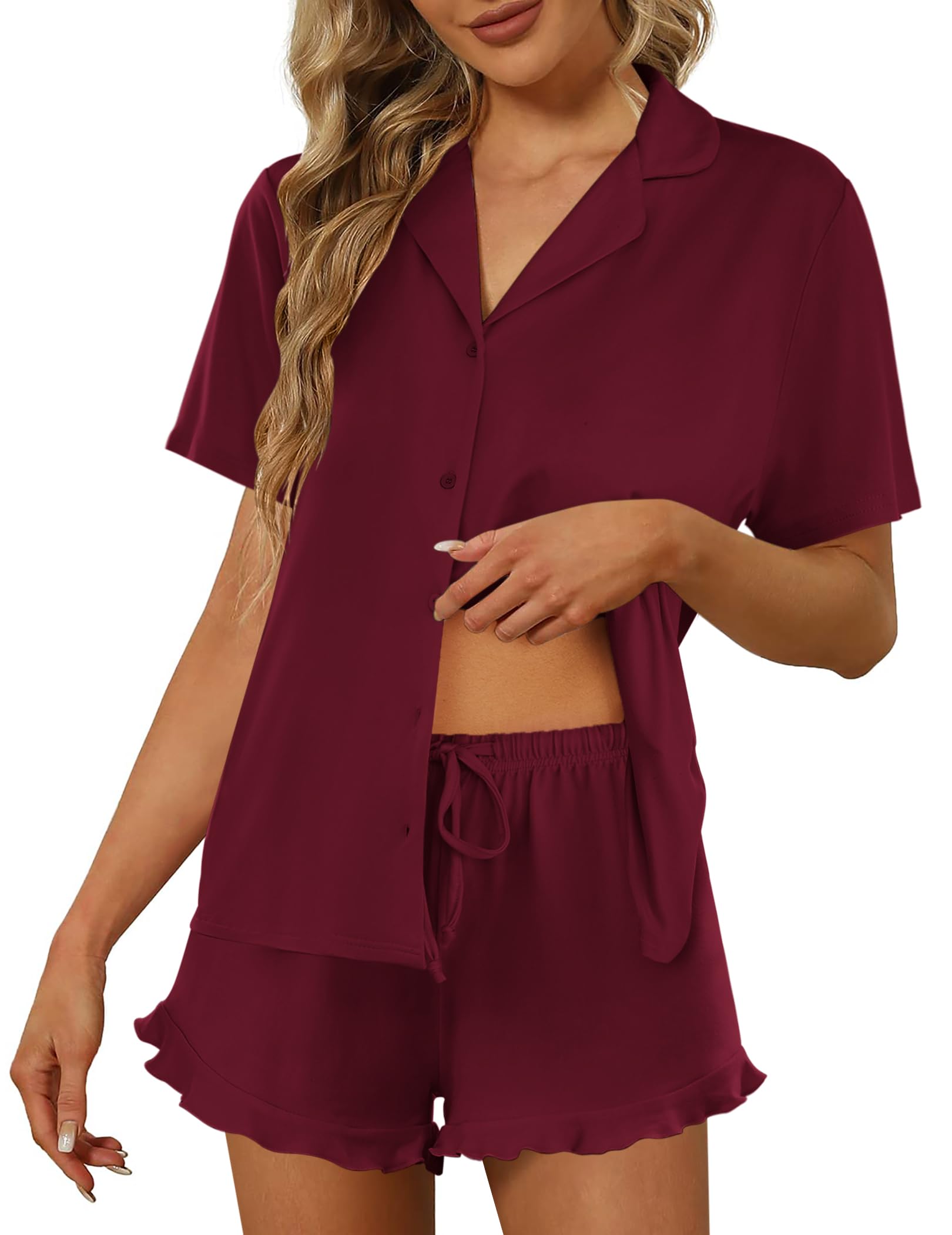 Ekouaer Pajamas Set for Women Short Sleeve Sleepwear Button Down Pjs Lounge Sets Soft Nightwear