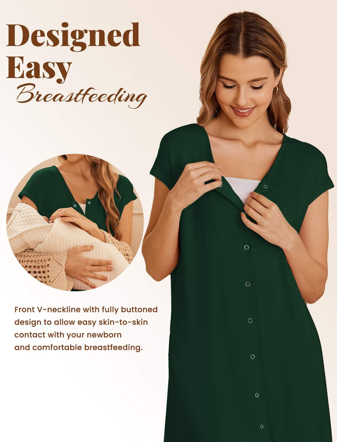 Ekouaer Labor and Delivery Gown for Hospital Birthing Gown Nursing Dress | Open Back Birthing Gown, Maternity Nursing Pajamas Dress Breastfeeding, Button C Section Postpartum Clothes
