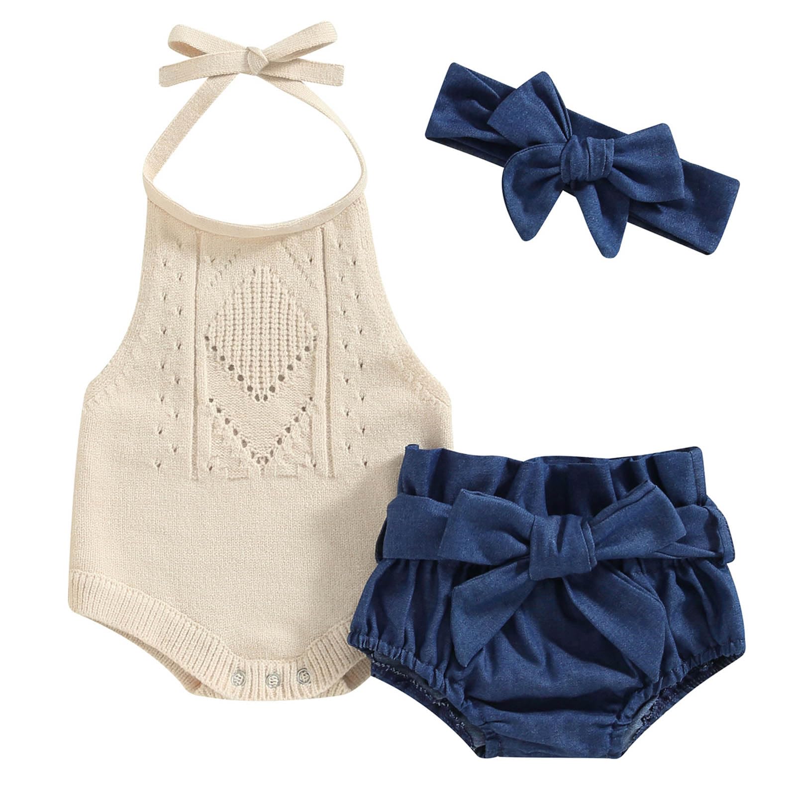 TheFound Toddler Baby Girls Knitted Outfit Tie-up Tank Top Elastic Waist Flower Shorts Summer Clothes 6 12 18 24 Months 2t 3t WEBE CLOTHING
