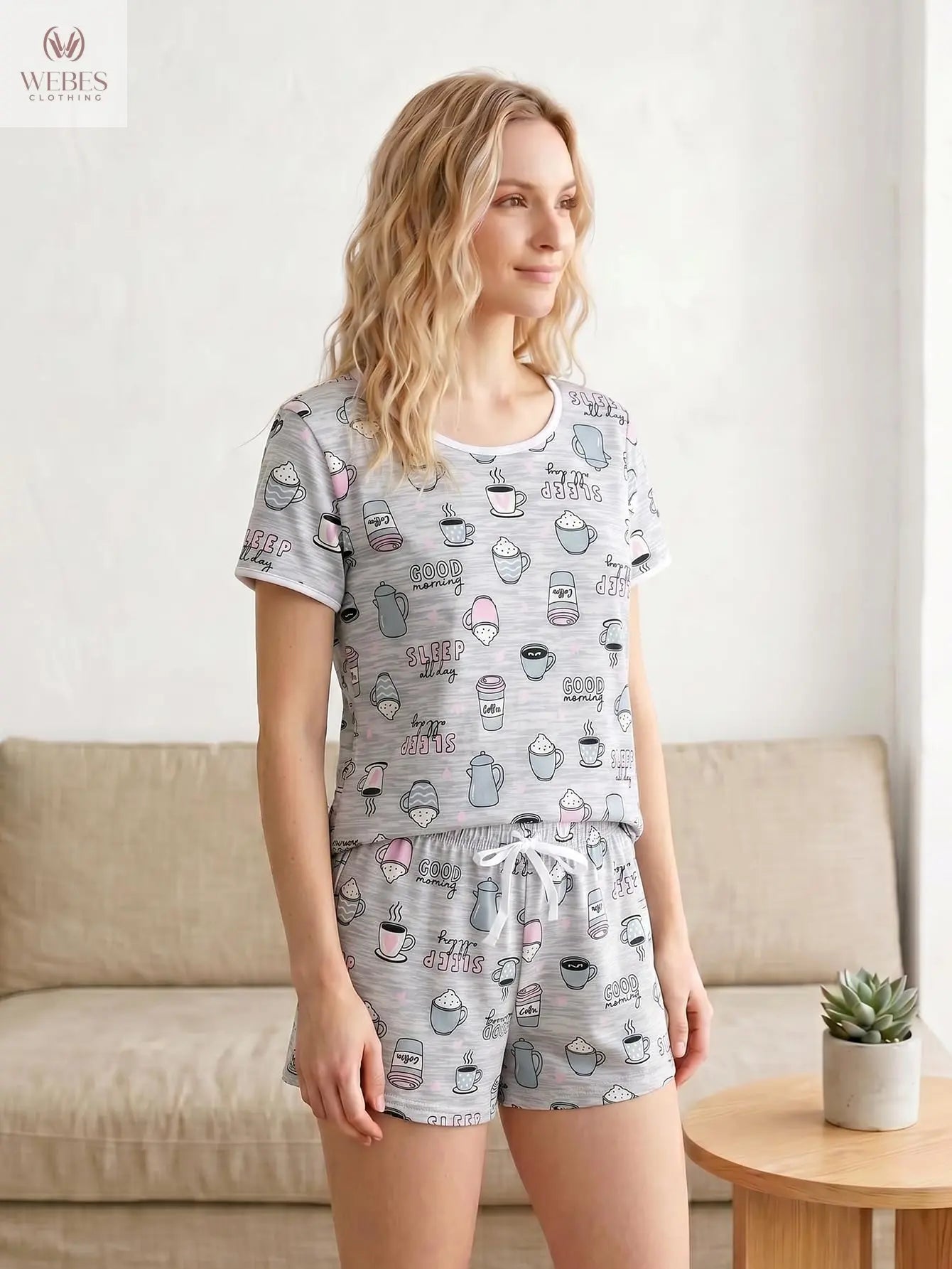 VENTELAN Women's 2 Piece Short Sleeve Pajama Sets Soft Loungewear Summer Sleepwear Pjs Sets with Pockets WEBE CLOTHING