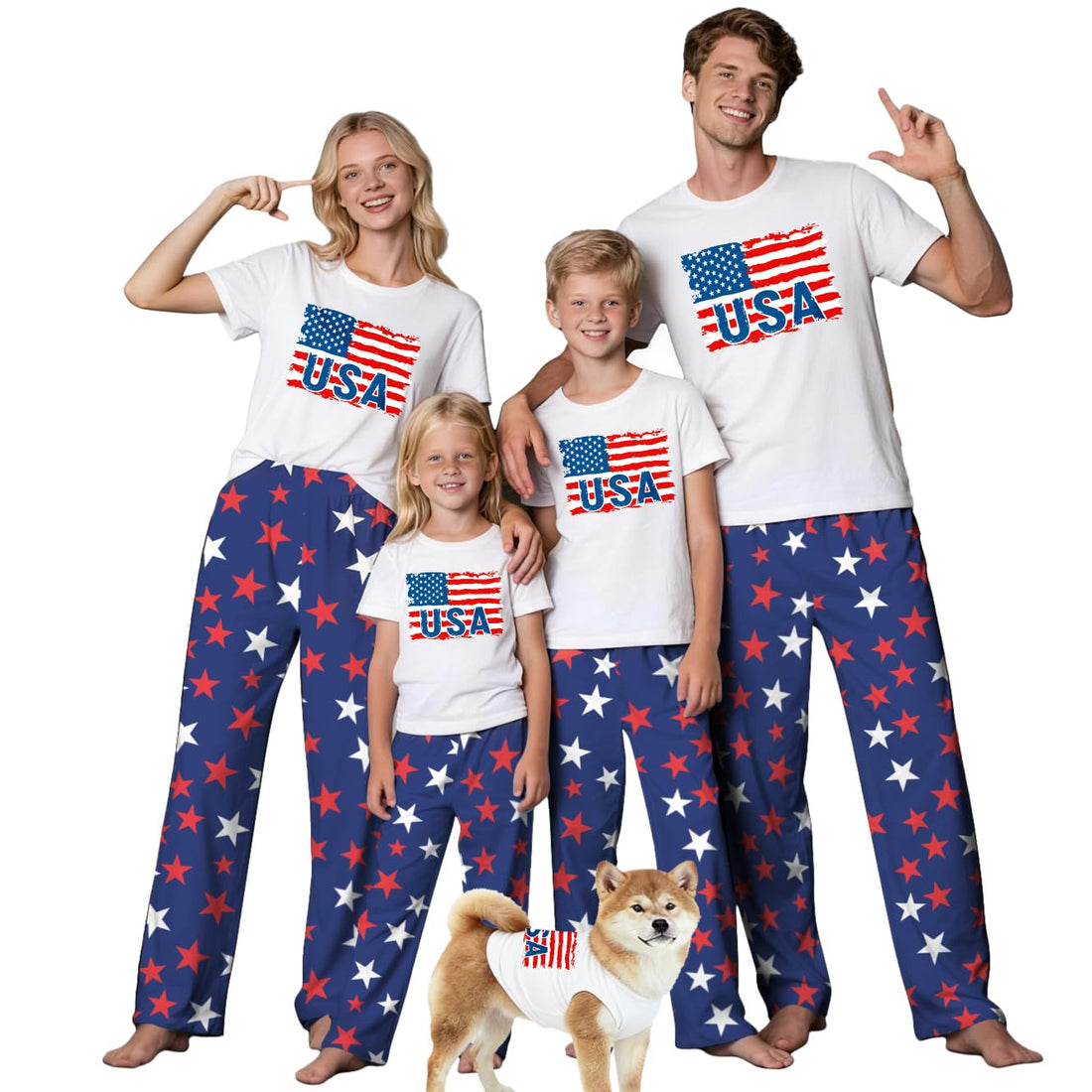 MI X TEE 250th Anniversary American Flag Matching Family Pajamas, 4th of July Shirts Pjs Set, Patriotic Sleepwear for Couples