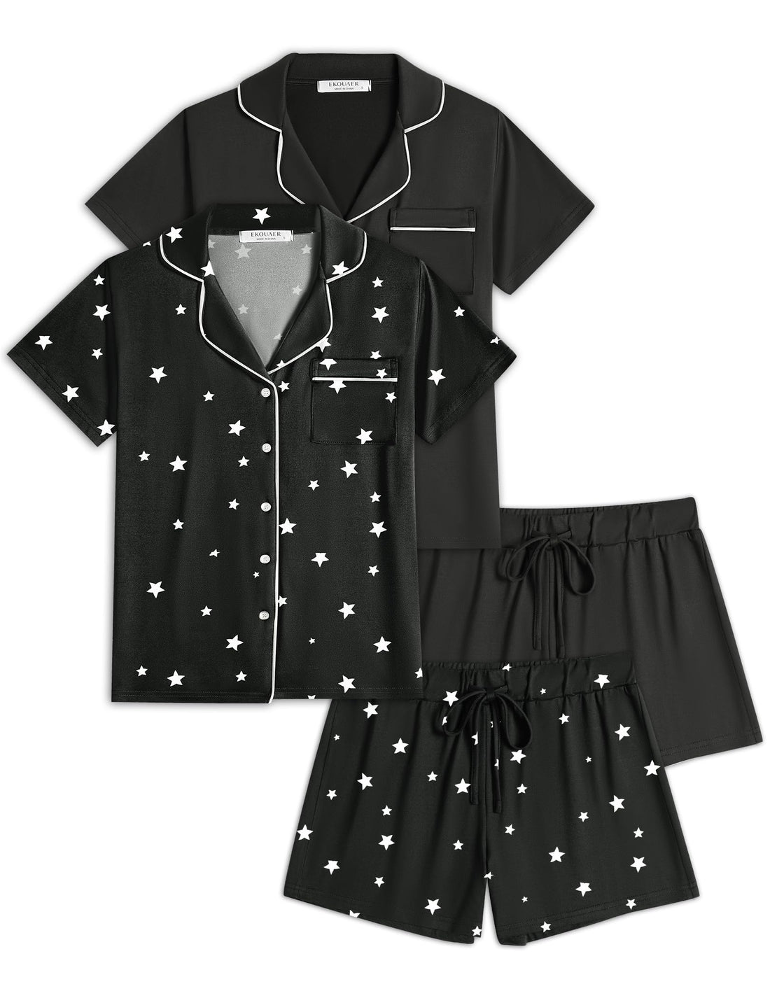 Ekouaer Womens Pajamas Set 2 Pack Button Down Summer Sleepwear Short Sleeve Comfy Pjs Loungewear Set