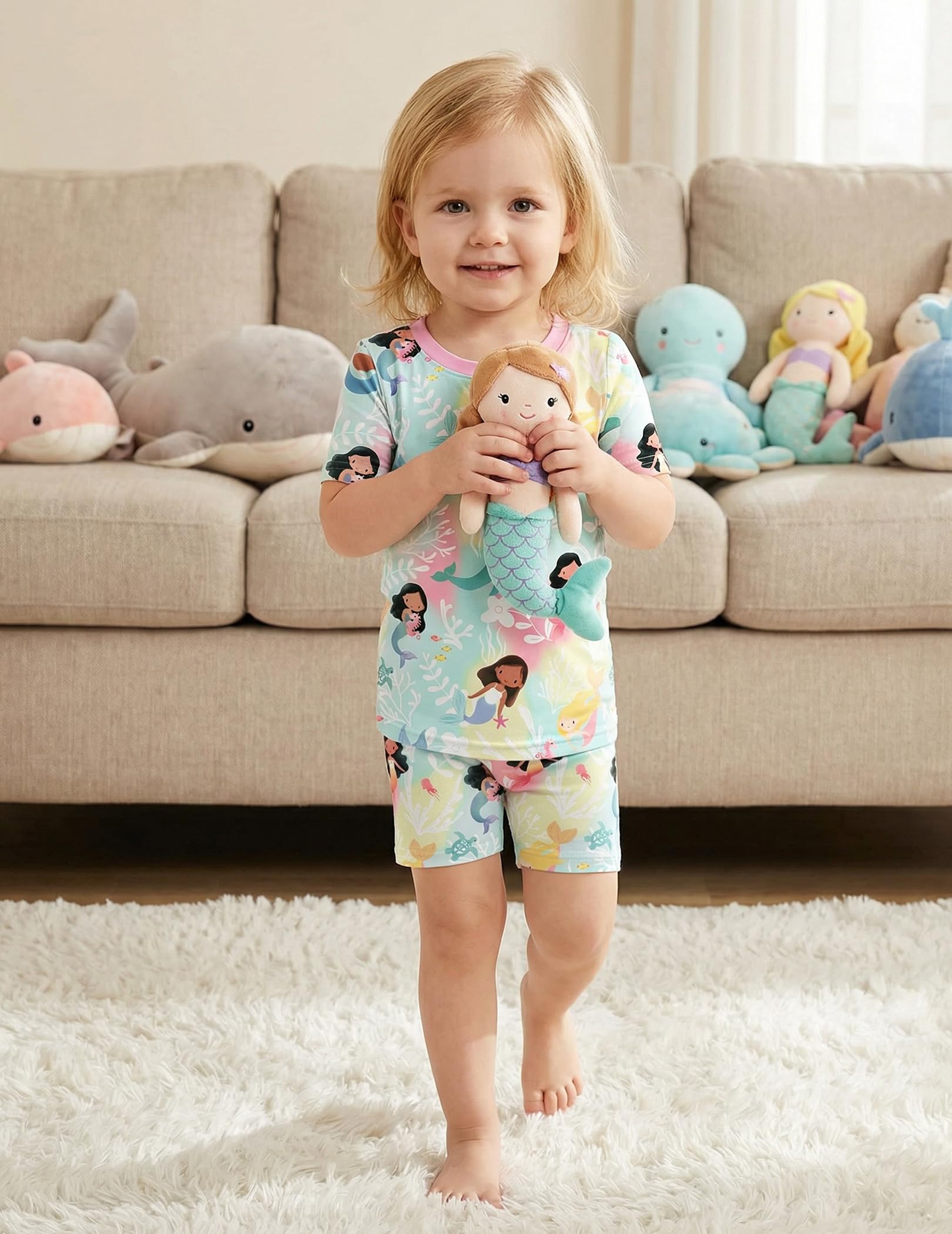 Arshiner Pajamas for Girls Summer Short Sleeve Sleepwear Kids Soft Cute Snug Fit Pjs Sets