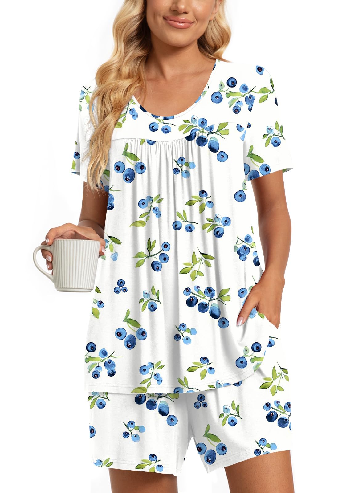 TAOHUADAO 2 Piece Women's Short Sleeve Pajama Sets, Lounge Sleepwear Ladies Pjs Sets with Pockets