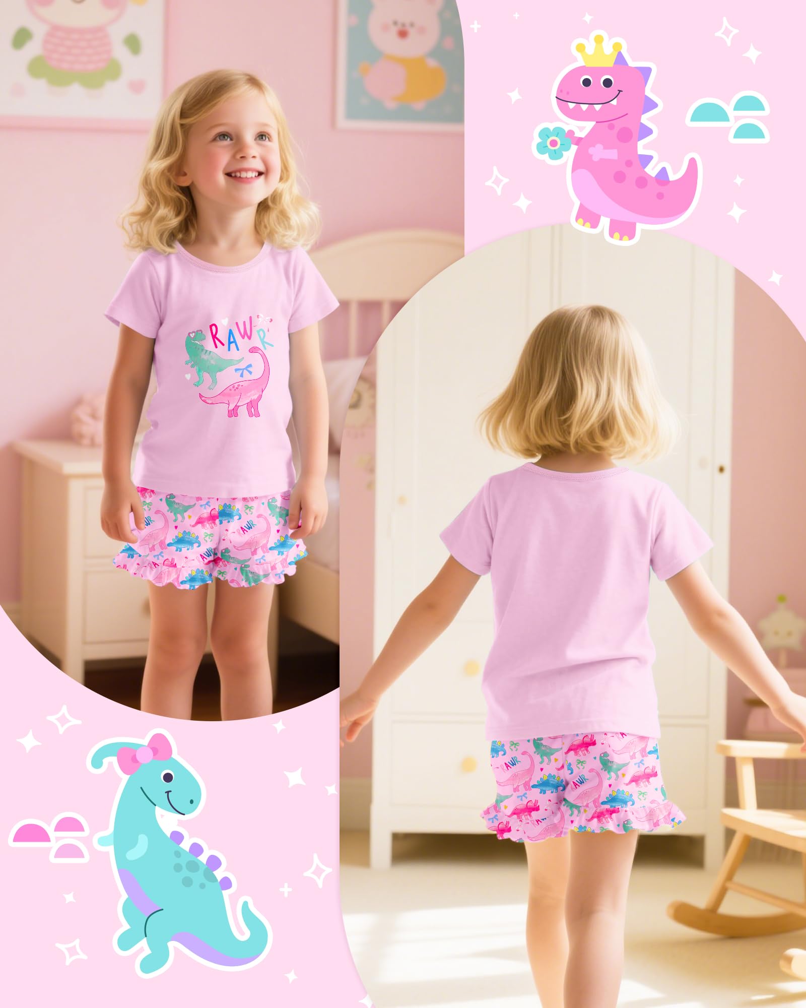 Sylfairy Girls Pajamas Summer Toddler Girl Pajamas Sets Short Sleeve Girls' Cute Sleepwear Pjs