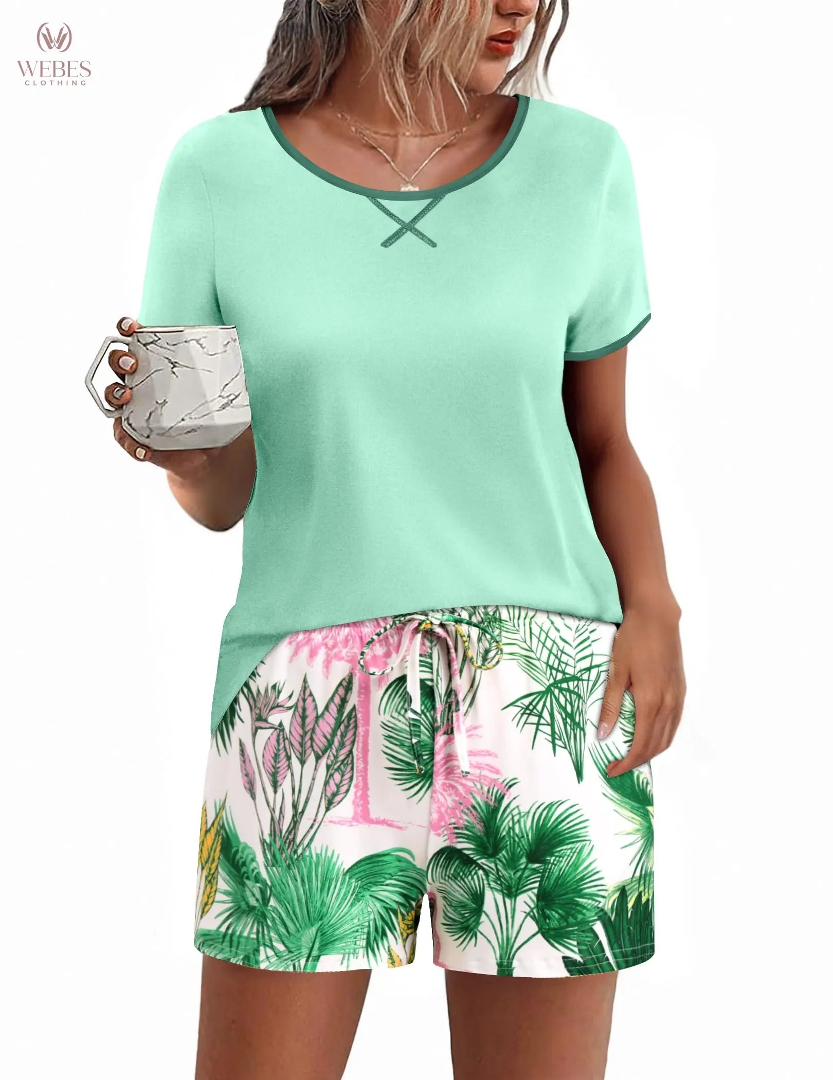 Ekouaer Women Pajama Set Casual Short Set