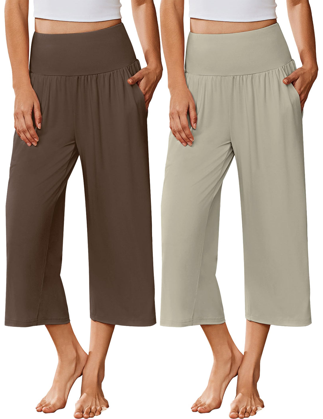 Ekouaer 2 Pack Womens Pajama Pants 2026 Wide Leg Capri Yoga Pants Lounge Comfy Sleep Pj Bottoms with Pockets