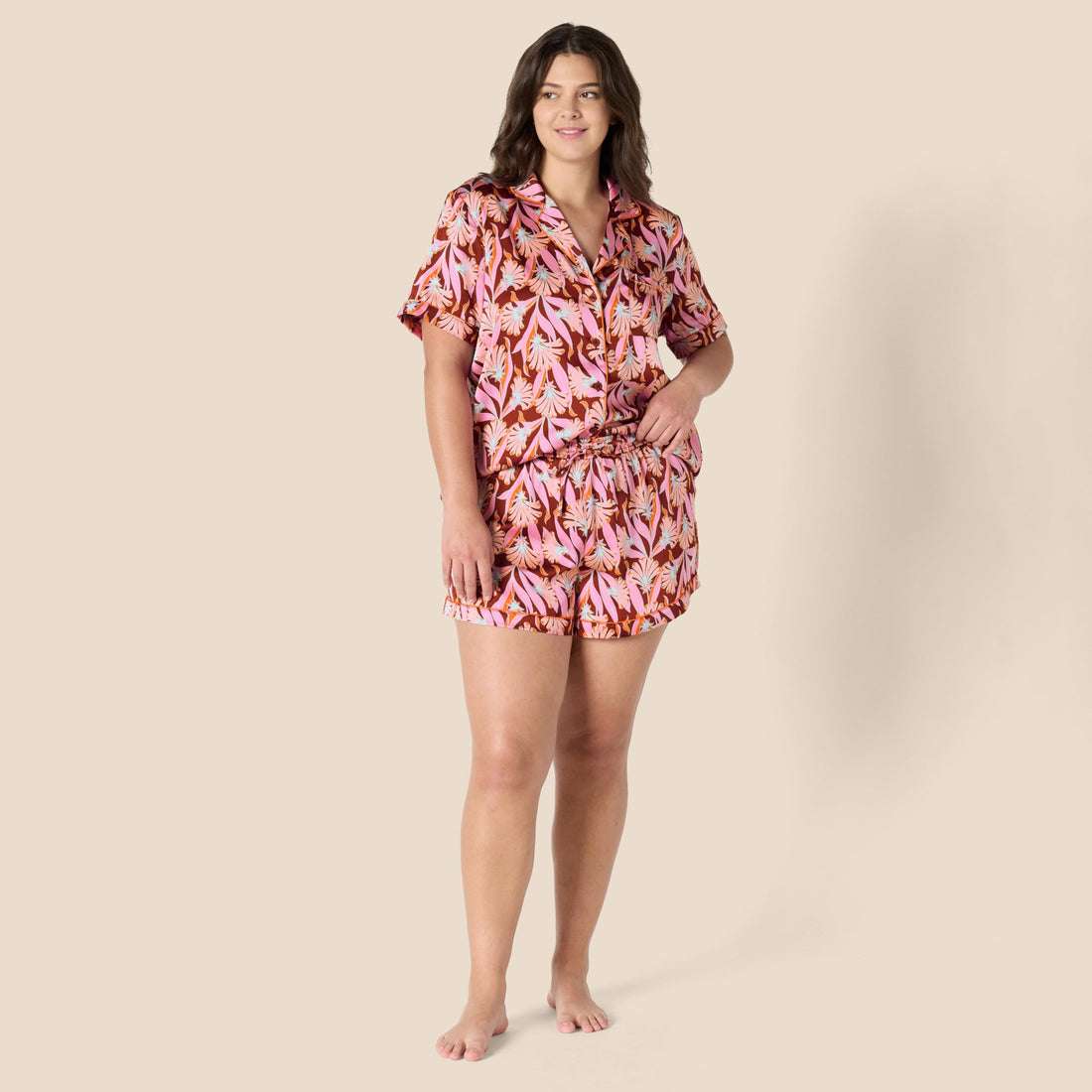 Amazon Essentials Women's Satin Short Sleeve Button-Down Top and Short Sleepwear Pajama Set