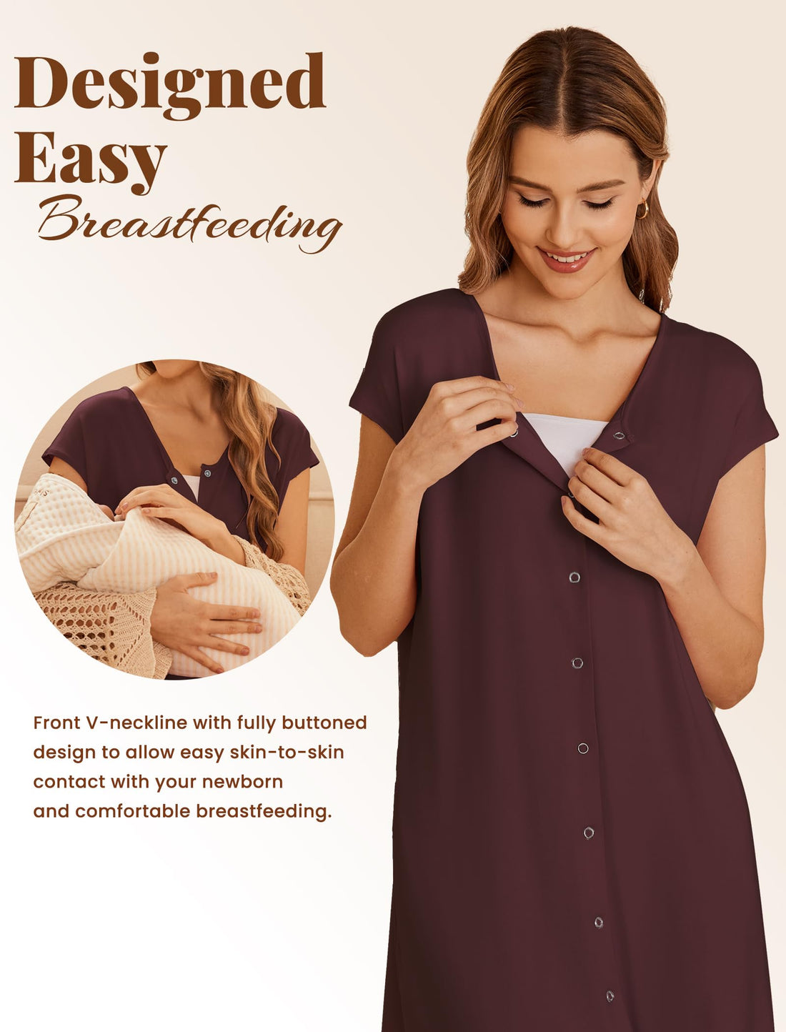 Ekouaer Labor and Delivery Gown for Hospital Birthing Gown Nursing Dress | Open Back Birthing Gown, Maternity Nursing Pajamas Dress Breastfeeding, Button C Section Postpartum Clothes