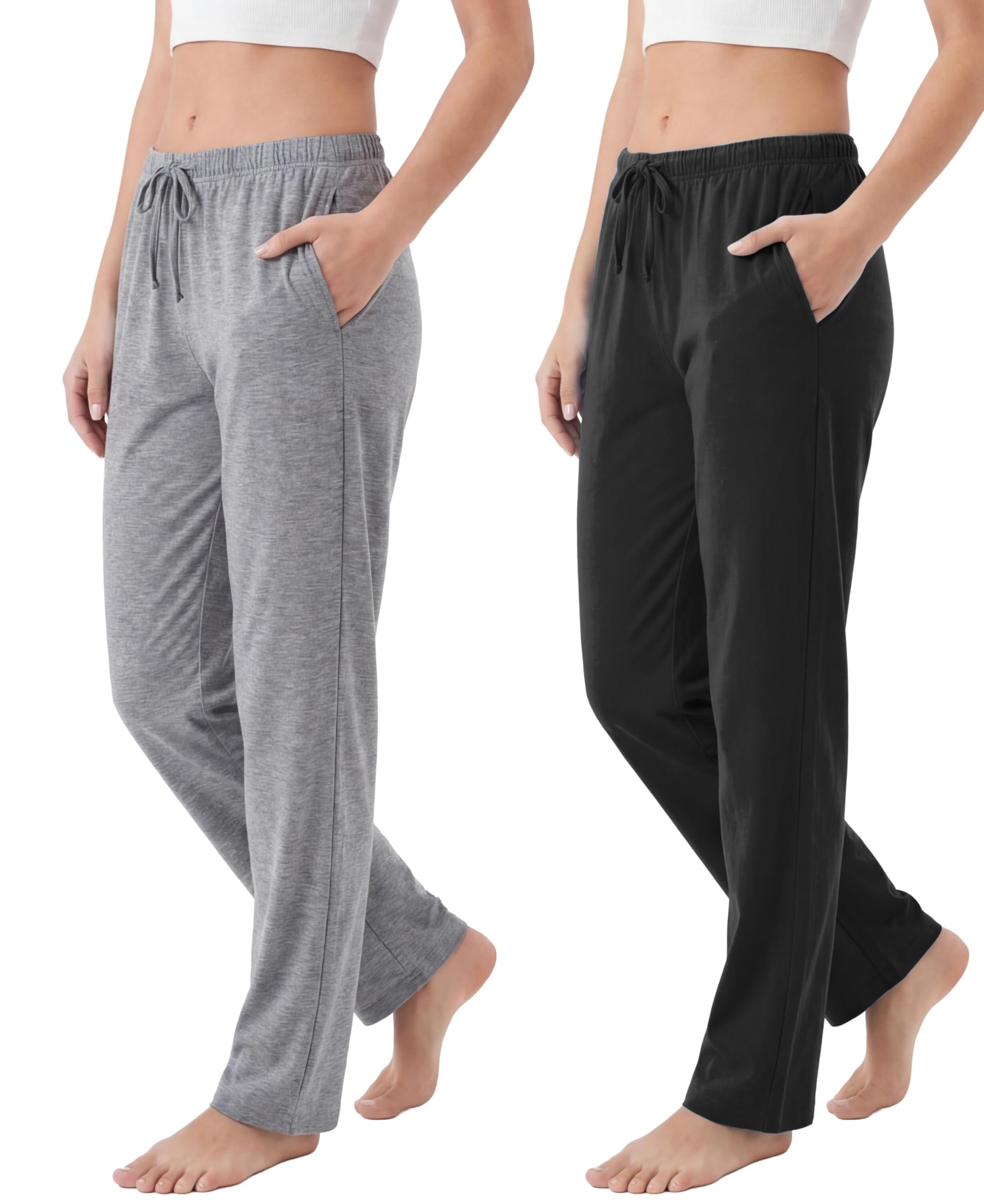 Andrew Scott Women's Cotton Blend Pajama Lounge Pants | Soft Knit Sleepwear with Pockets & Drawstring | Multi-Pack
