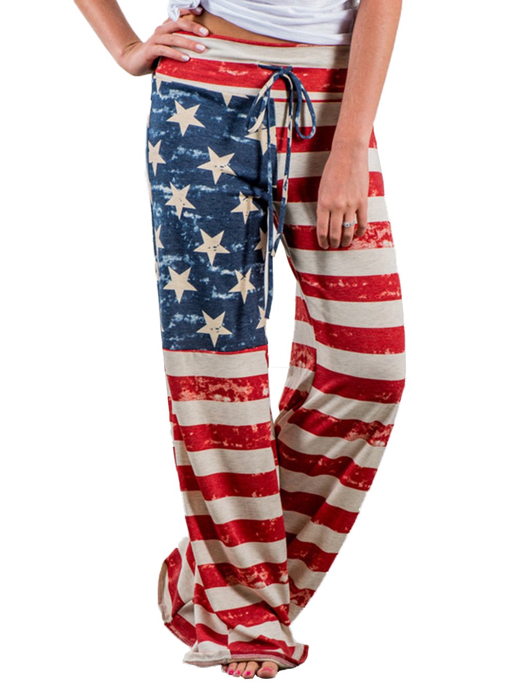 iChunhua Women's Comfy Stretch Floral Print Drawstring Palazzo Wide Leg Lounge Pant