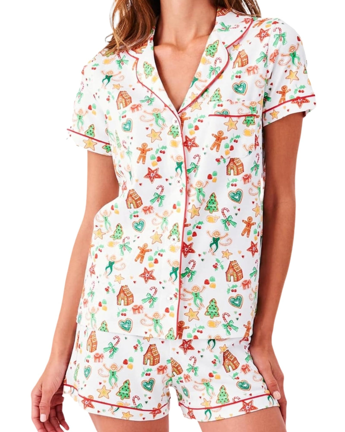 Women Y2k Pajamas Set Cute Preppy 2PCS Button Down Holiday Monkey Shorts Summer Outfit Beach Vacation Loungewear PJs WEBE CLOTHING