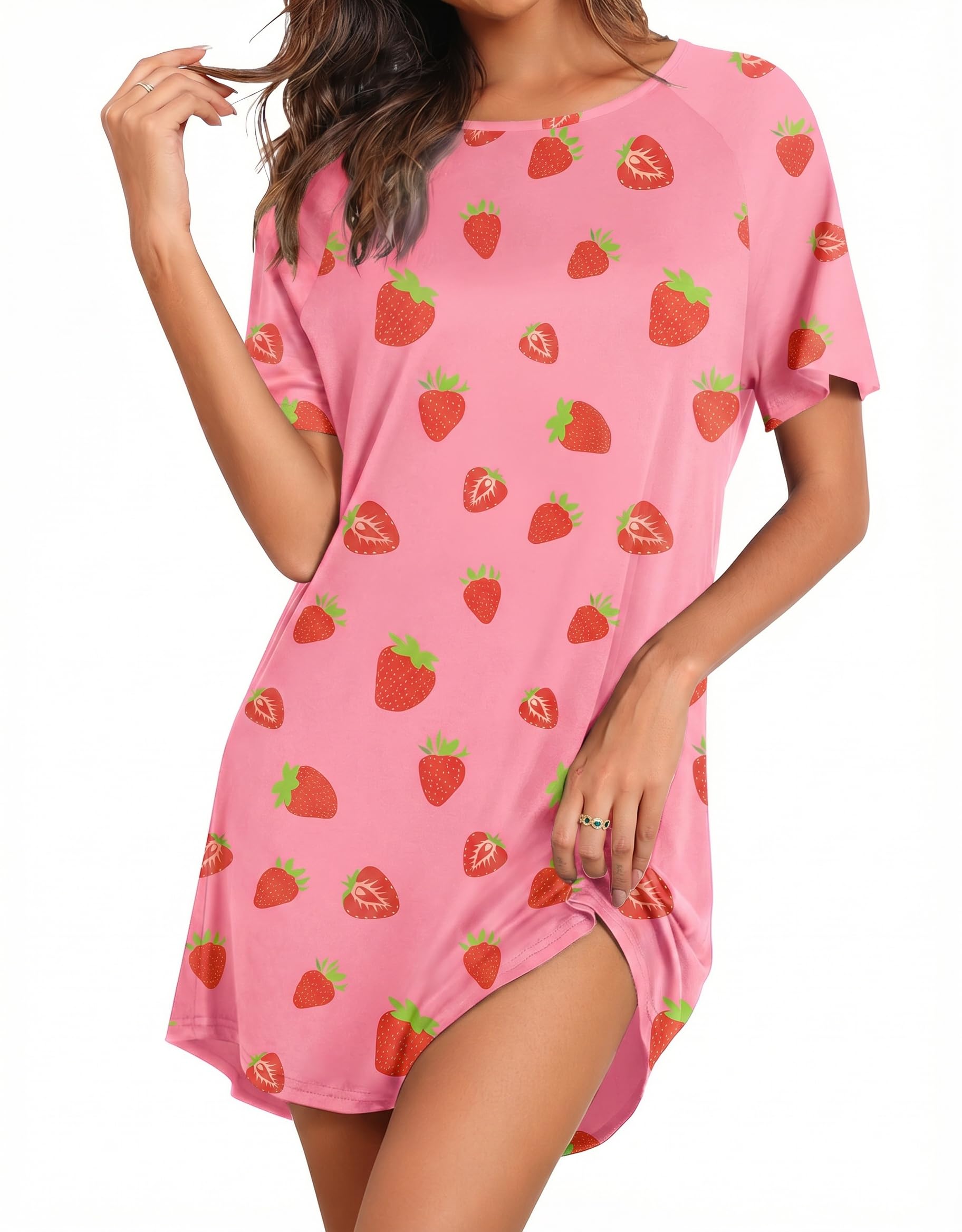 Ekouaer Nightgowns for Women Bamboo Viscose Night Gown Short Sleeve Sleep Shirt Cooling Nightshirt Soft Sleepwear S-XXXL