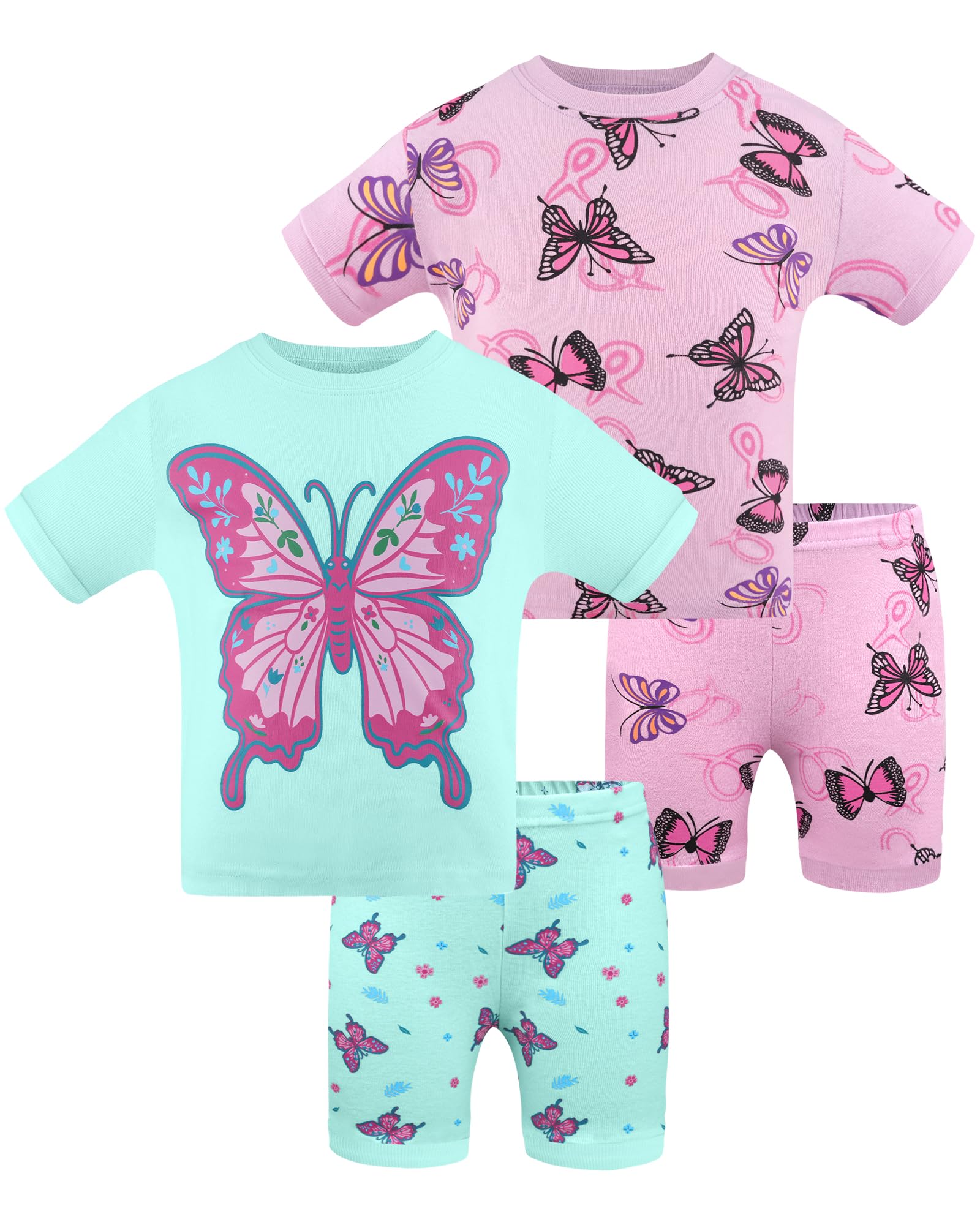 DAUGHTER QUEEN Girls Summer Pajamas Set 4 Pieces 100% Cotton Sleepwear Size 18 Months-12 Years