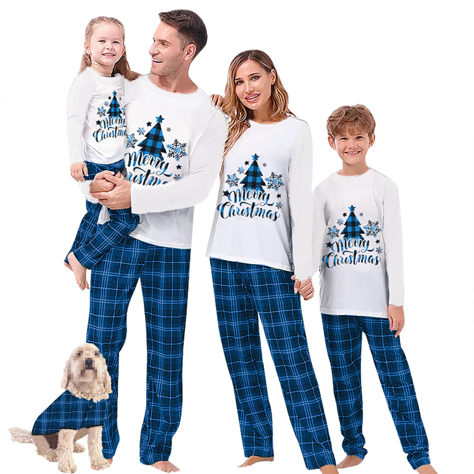 Awoscut Christmas Family Matching Pajamas Sets Christmas PJ's Letter Print Top and Plaid Pants Jammies Sleepwear