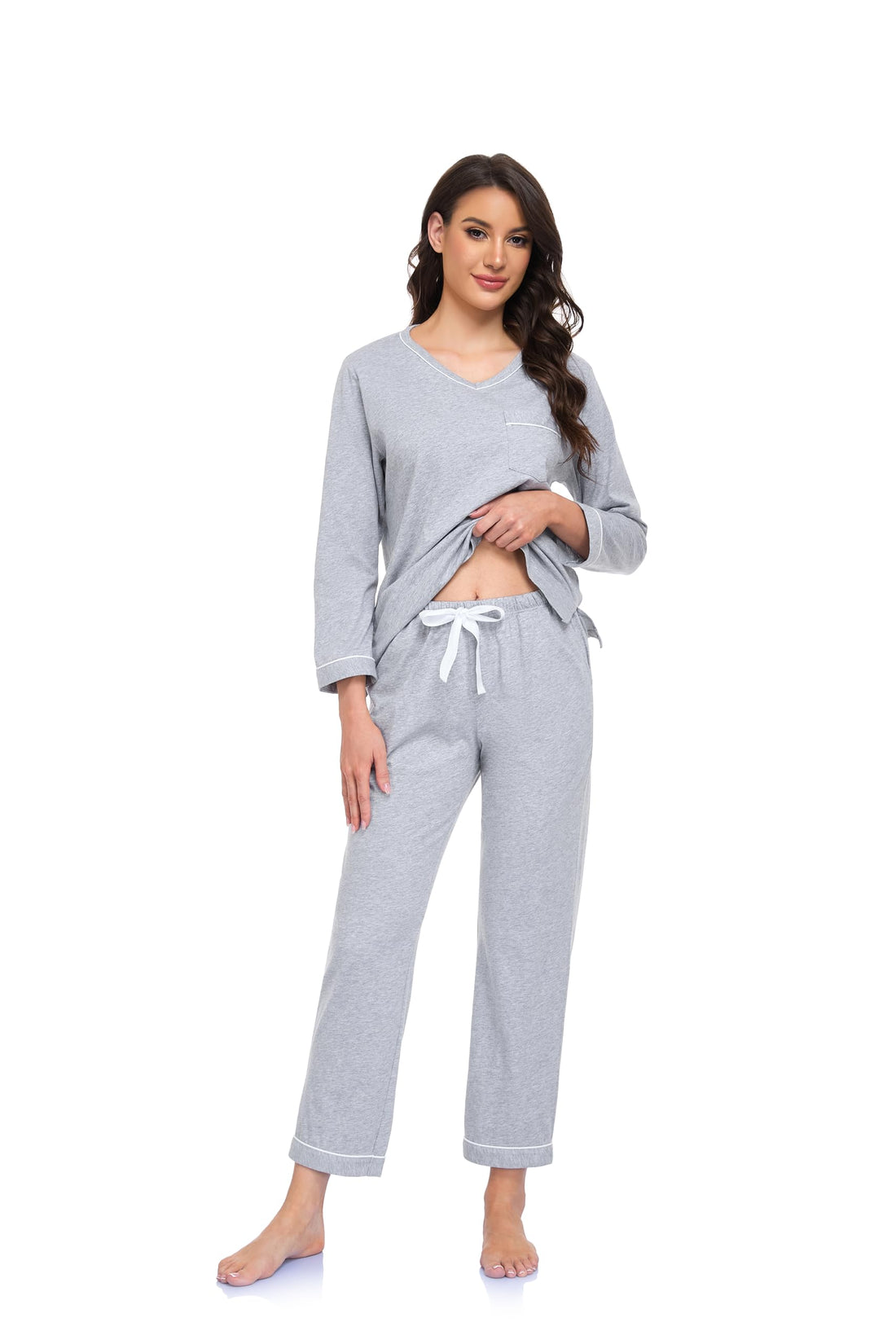 EA'S SECRET 100% cotton Pajamas for Women Summer Lightweight Long Sleeve Pjs 2 Piece Soft Lounge Sleepwear with pocket