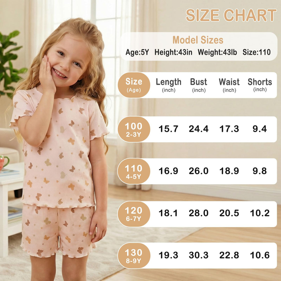 Beinou Girls Pajamas Sets Ribbed Ruffle Short Sleeve Sleepwear Toddler Summer Pjs 2 Pcs Kids Loungewear Outfit 2-9Y