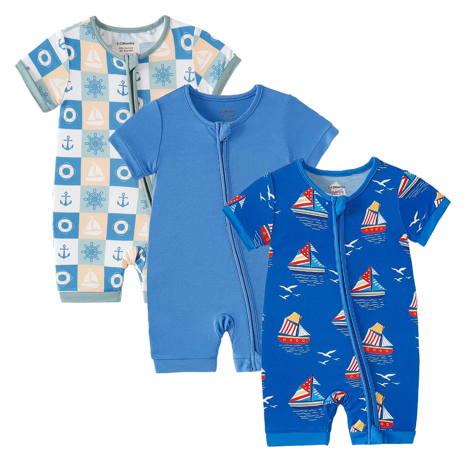 OPAWO Bamboo Baby Pajamas 3 Pack, Double Zipper Bamboo Sleepers for Baby Boy Girl Romper, Toddler Summer Clothes Outfit 0-24M WEBE CLOTHING