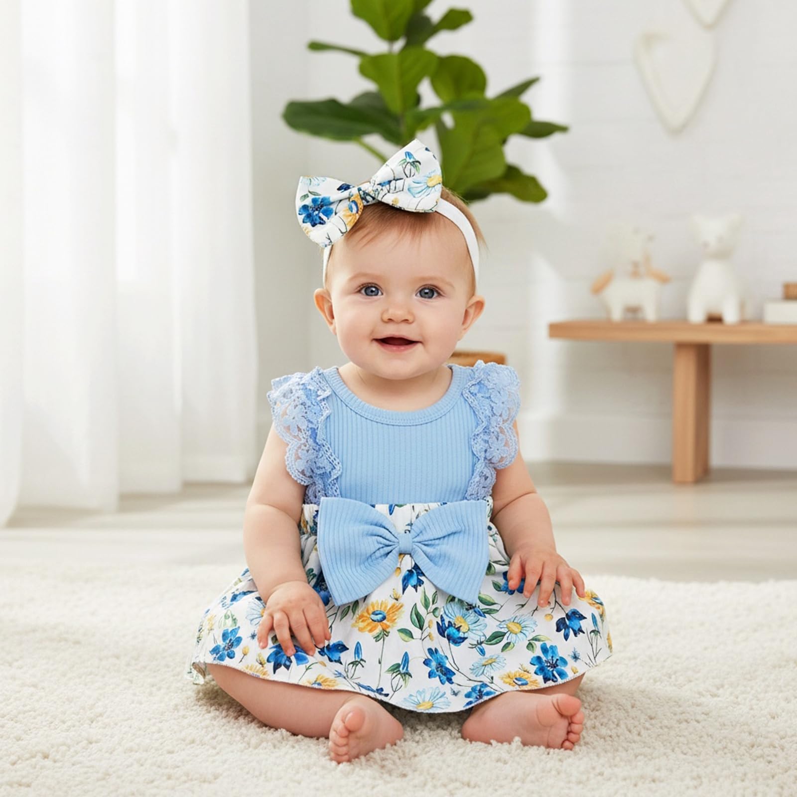 Baby Girl Clothes Newborn Romper Dress Infant Lace Ruffle Sleeveless Summer Outfits with Headband 0-12 Months WEBE CLOTHING