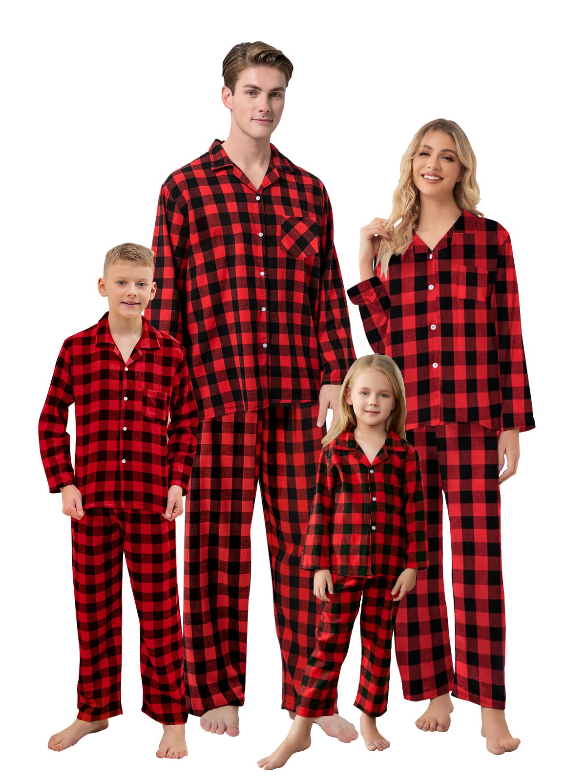 QZH.DUAO Family Christmas Pjs Matching Sets Plaid Pajamas Long Sleeve Holiday Sleepwear Set Loungewear Set