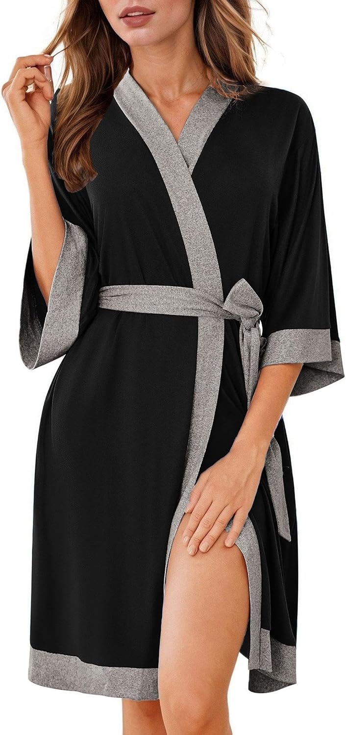 Ekouaer Robes for Women Bathrobe Lightweight Robe 3/4 Sleeve Knit Sleepwear | Summer Robe for Women with Pockets, Knee Length Womens Robe, Kimono Sleepwear WEBE CLOTHING