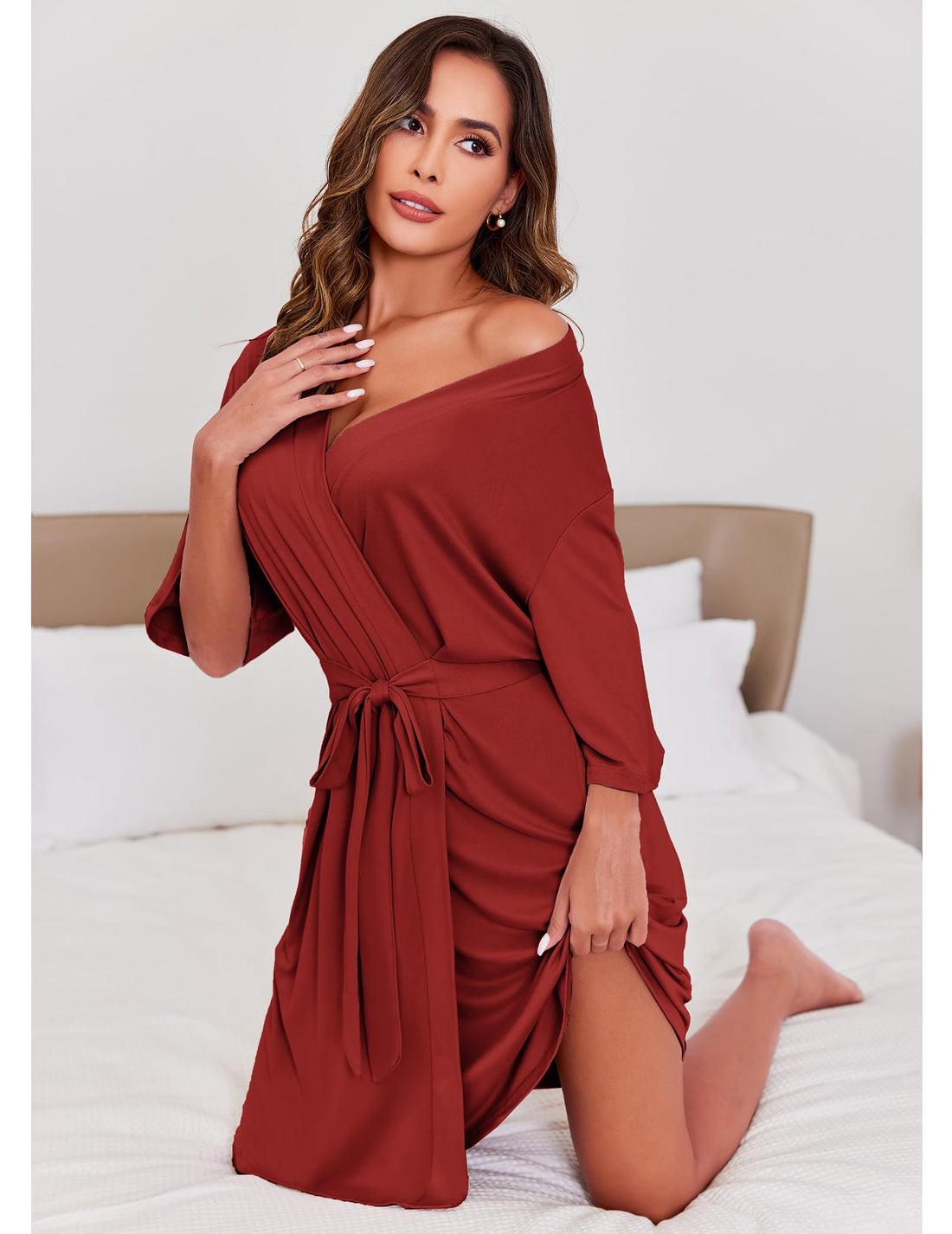 Ekouaer Short Robes for Women Lightweight Kimono Robes Knit Bathrobe Soft Sleepwear with Pockets S-XXL WEBE CLOTHING