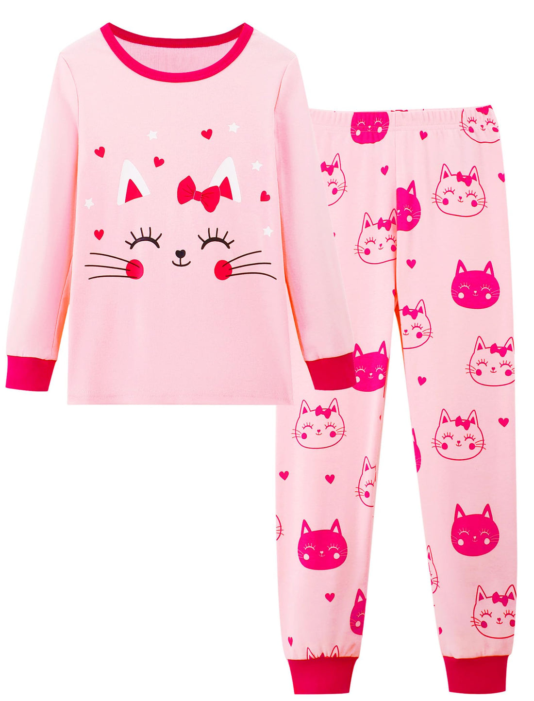 Mikrdoo Girls Pajamas Kids Soft Cute Cotton Long Sleeve 2 Piece Stretchy Snug Fit Pjs Set for Girls Size 4-14Y