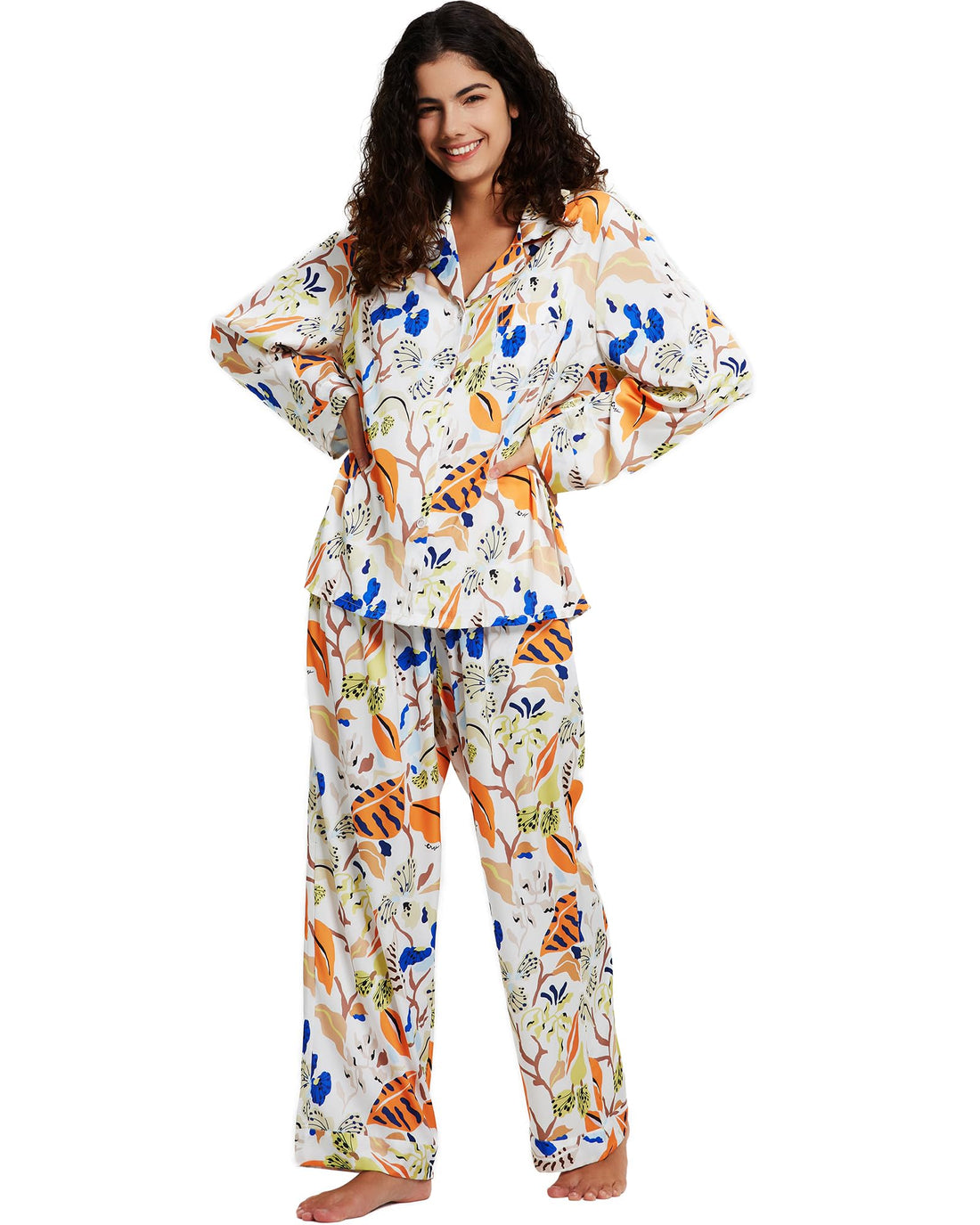 YiNi LuLu Womens Silk Satin Pajamas Set Button Down 2 Piece Pjs Long Sleeve Oversized Sleepwear with Pockets