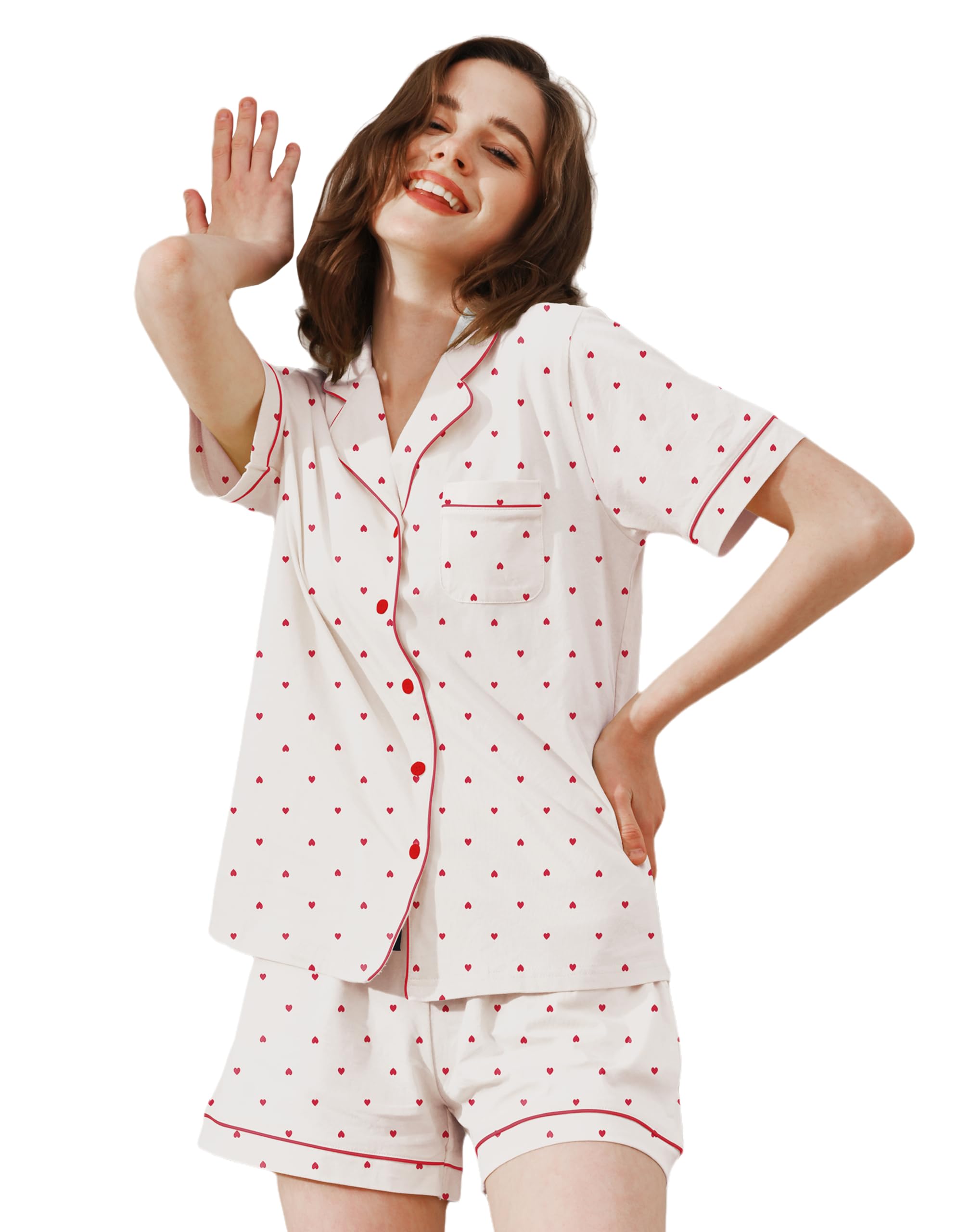 NAP BOUND 100% Cotton Pajamas for Women Sets 2 Pieces Pjs Button short sleeves with Pockets Soft Sleepwear Loungewear XS-XXL
