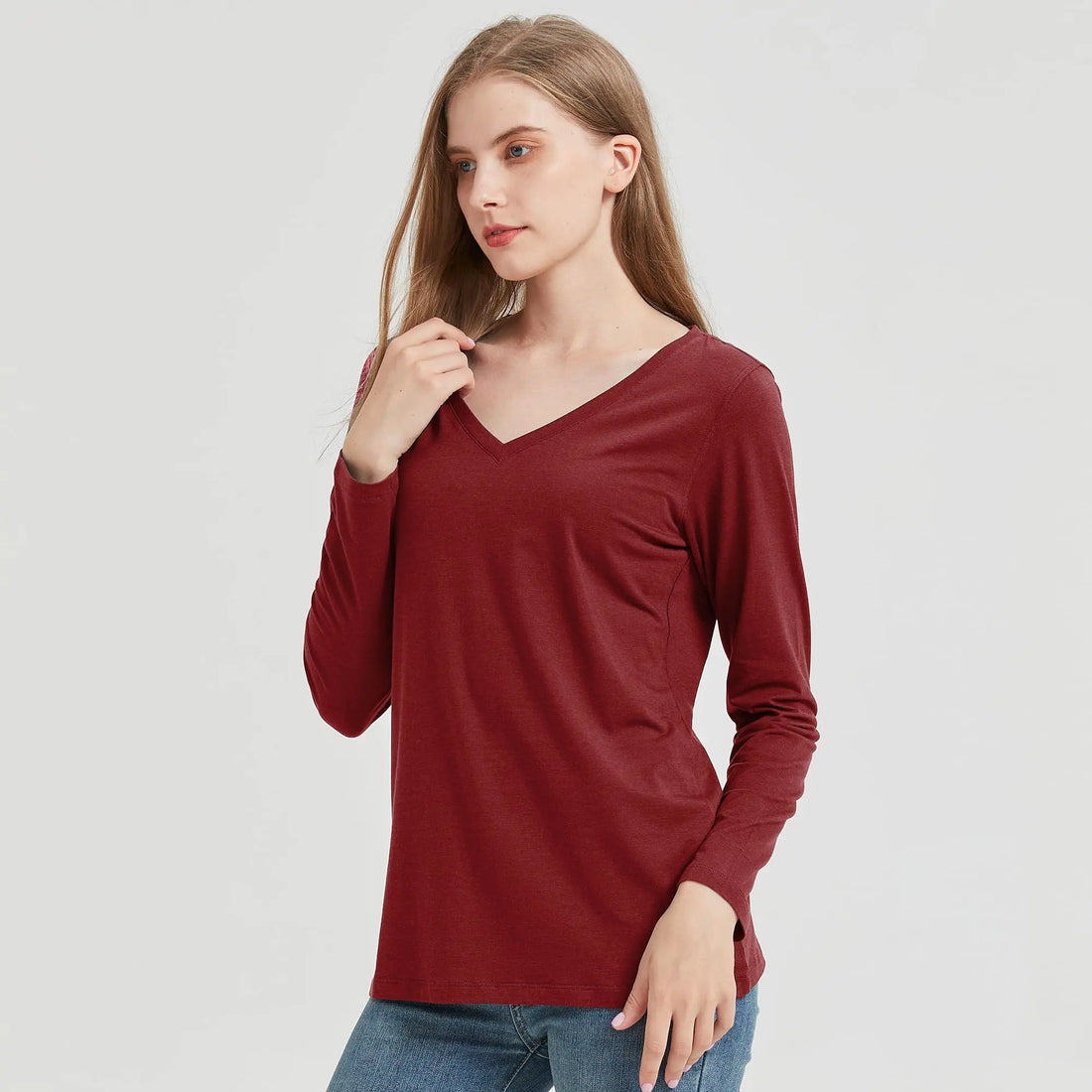 netdraw Women's Bamboo Viscose Long Sleeve V-Neck T-Shirt Soft Comfy Trendy Casual Sleep Pajama Lounge Tops