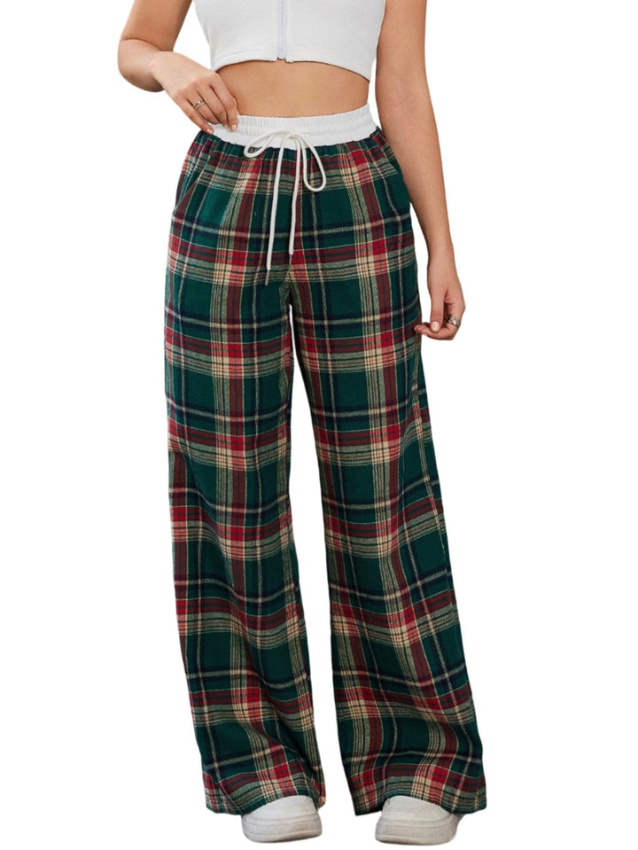 SOLY HUX Women's Plaid Checkered Pants Flannel Pajama Pants Lounge Wide Leg Baggy Sweatpants with Pockets