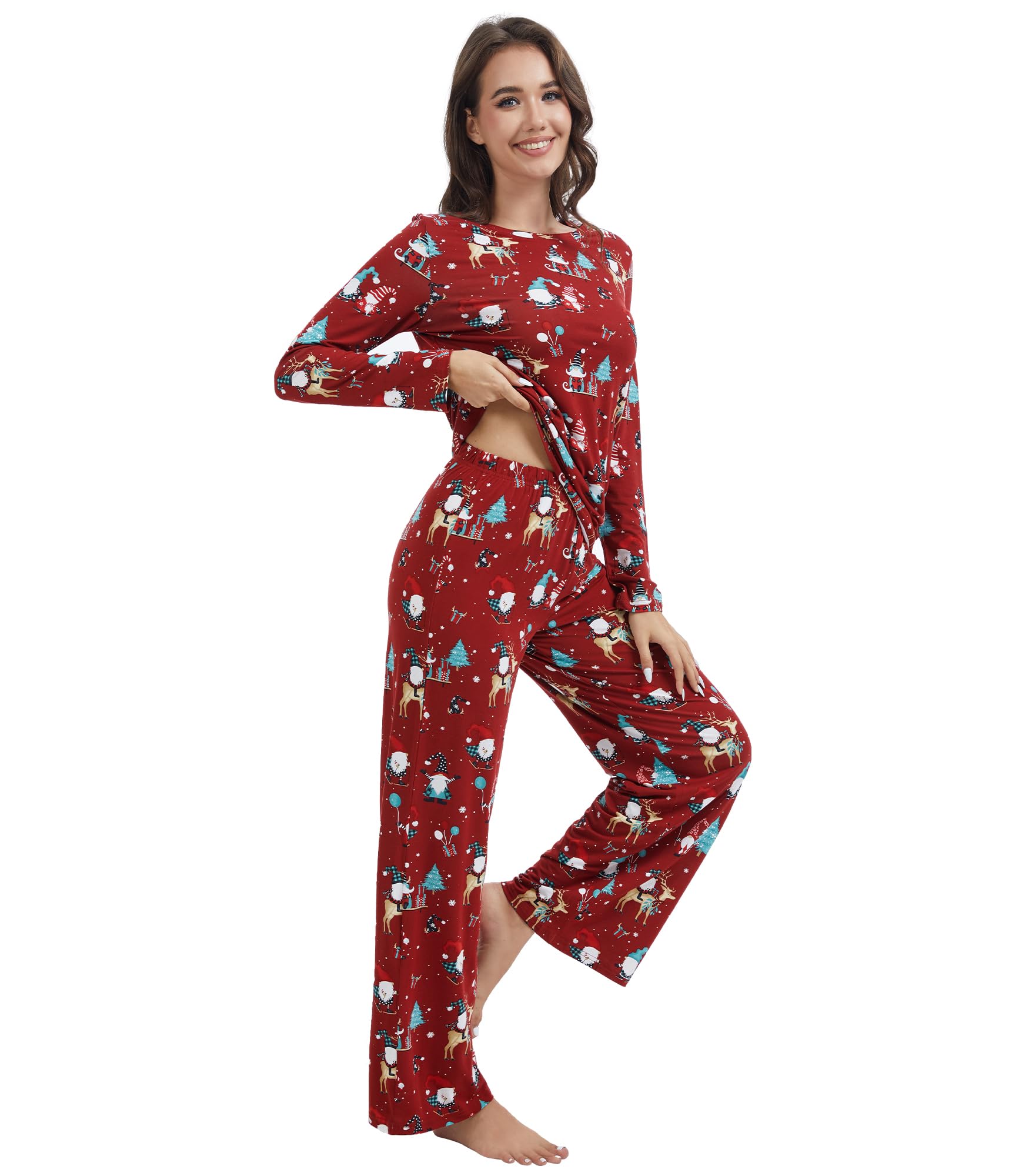 WiWi Bamboo Viscose Pajama Set for Women Super Soft Long Sleeve Top with Pants Loungewear Cooling 2 Piece Pjs Sets S-XXL