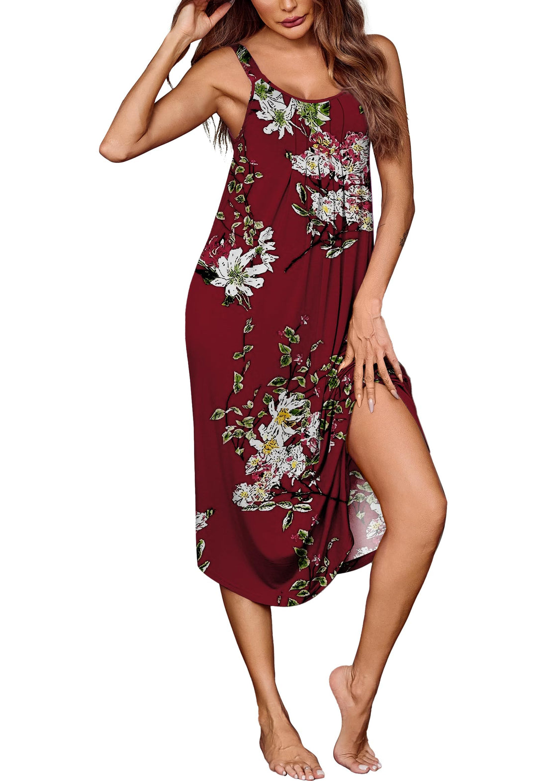 Ekouaer Women's Sleeveless Nightgown Long Nightgowns for Women Full Slip Soft Nightshirt Wide Strap Sleepwear Lounge Dresses WEBE CLOTHING