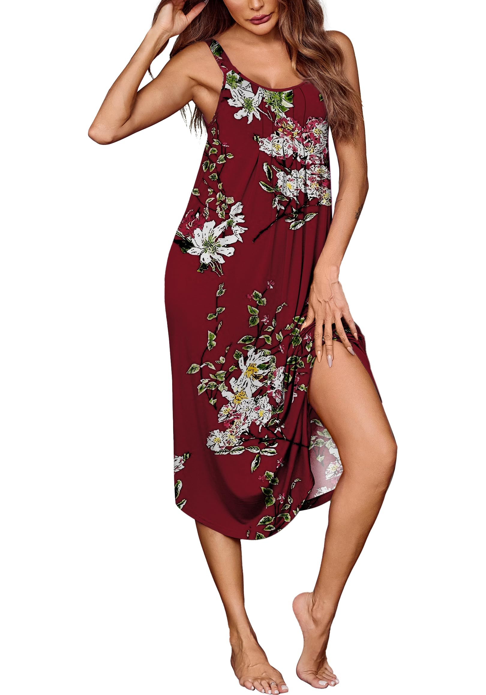 Ekouaer Women's Sleeveless Nightgown Long Nightgowns for Women Full Slip Soft Nightshirt Wide Strap Sleepwear Lounge Dresses WEBE CLOTHING