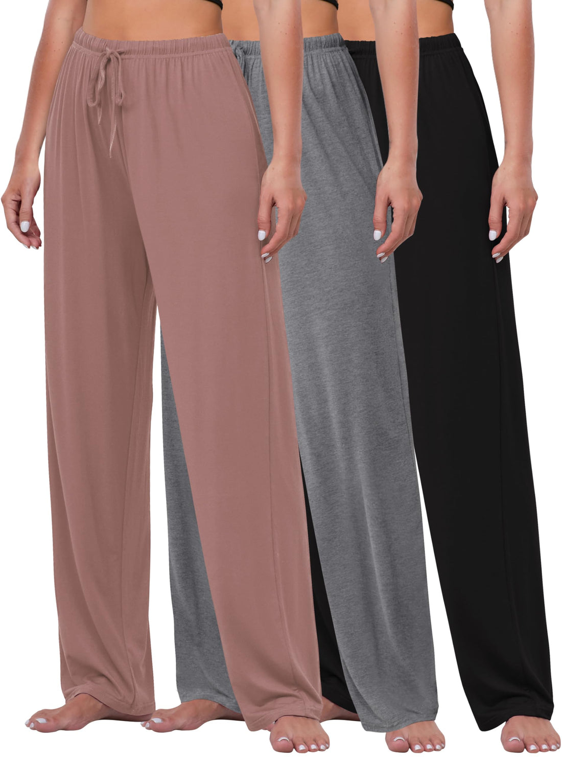 FEQO 3 Pack Women's Lounge Pants Wide Leg Yoga Pants Soft Pajama Bottoms Drawstring Casual Loose Sweatpants