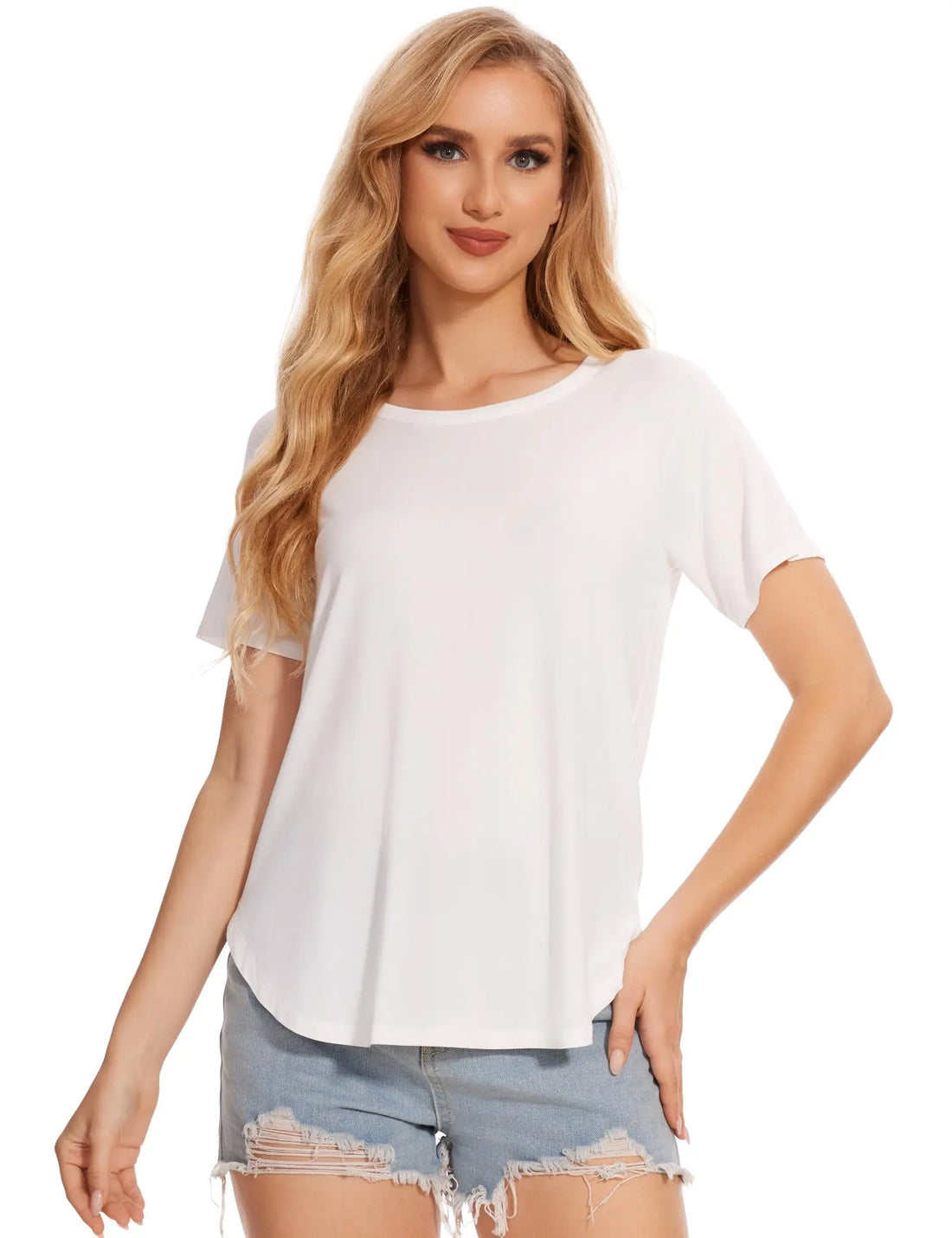 GYS Womens Pajama Tops Short Sleeve Shirts Summer Comfy Crew Neck Sleep T-Shirt
