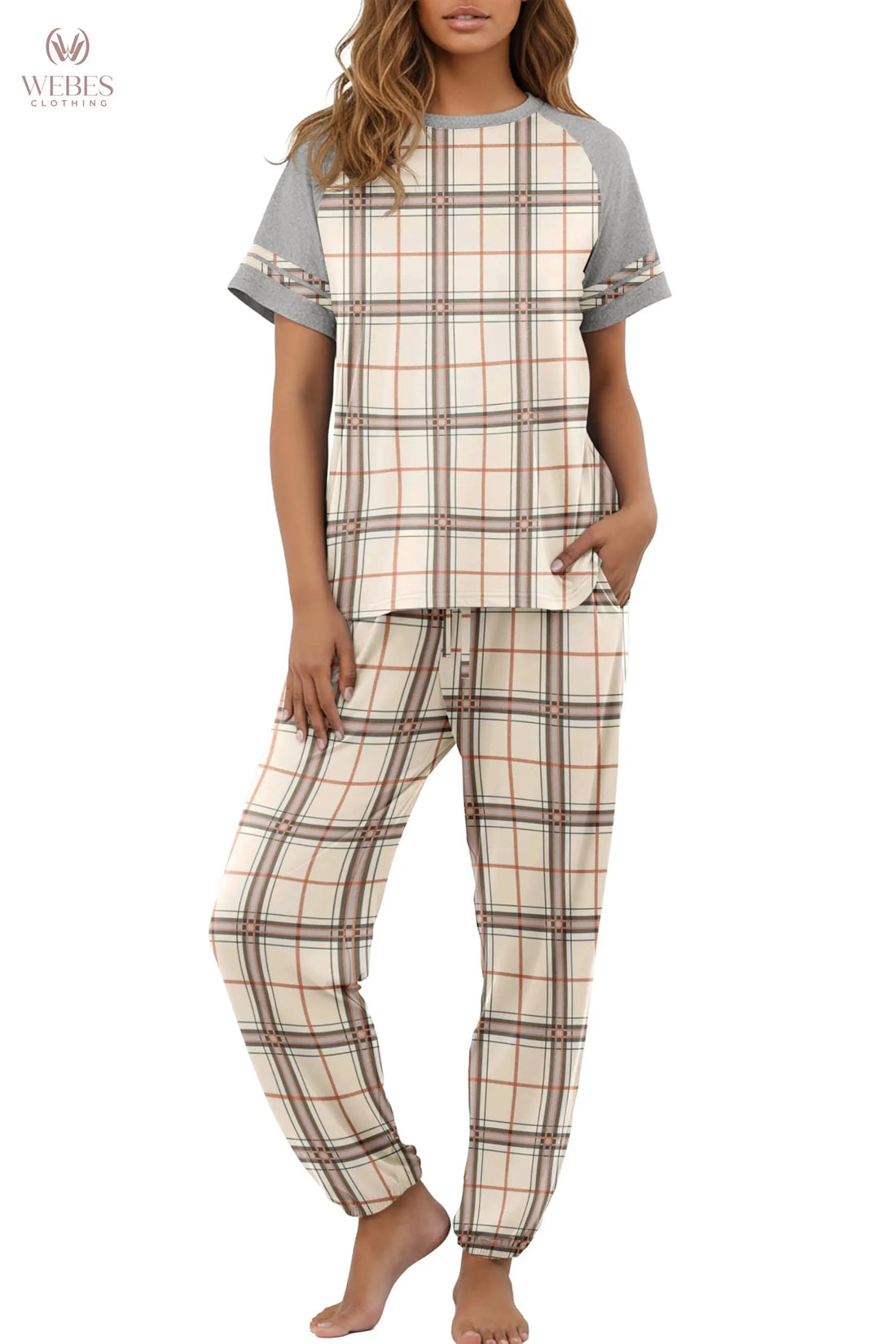PrinStory Womens Pajama Sets Short Sleeve Pjs 2 Piece Lounge Set Soft Pj Sets Lightweight Sleepwear Loungewear with Pockets WEBE CLOTHING