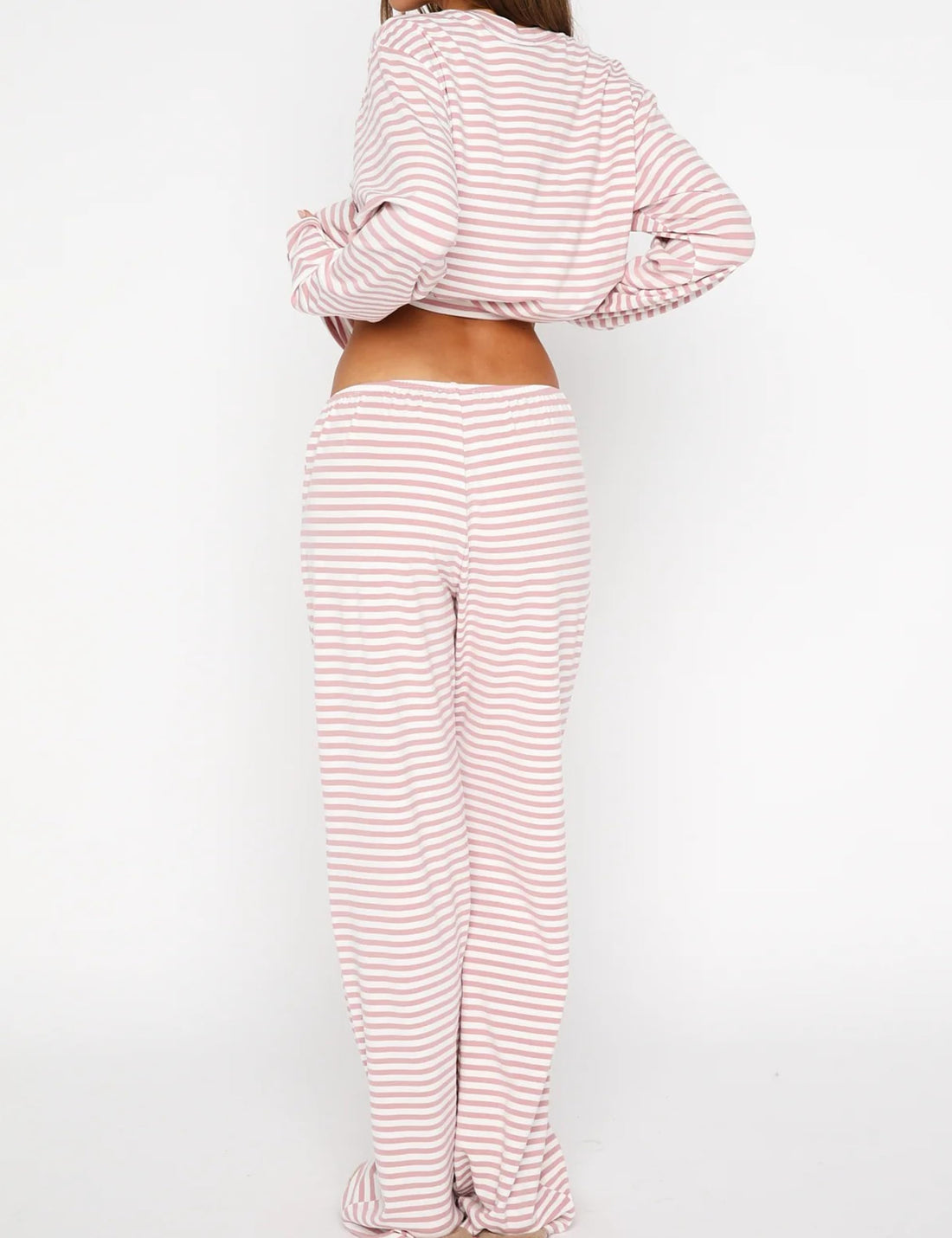MISSACTIVER Women's Striped 2 Piece Lounge Set Casual Long Sleeve T-Shirt Drawstring Wide Leg Pants Matching Pajamas Set