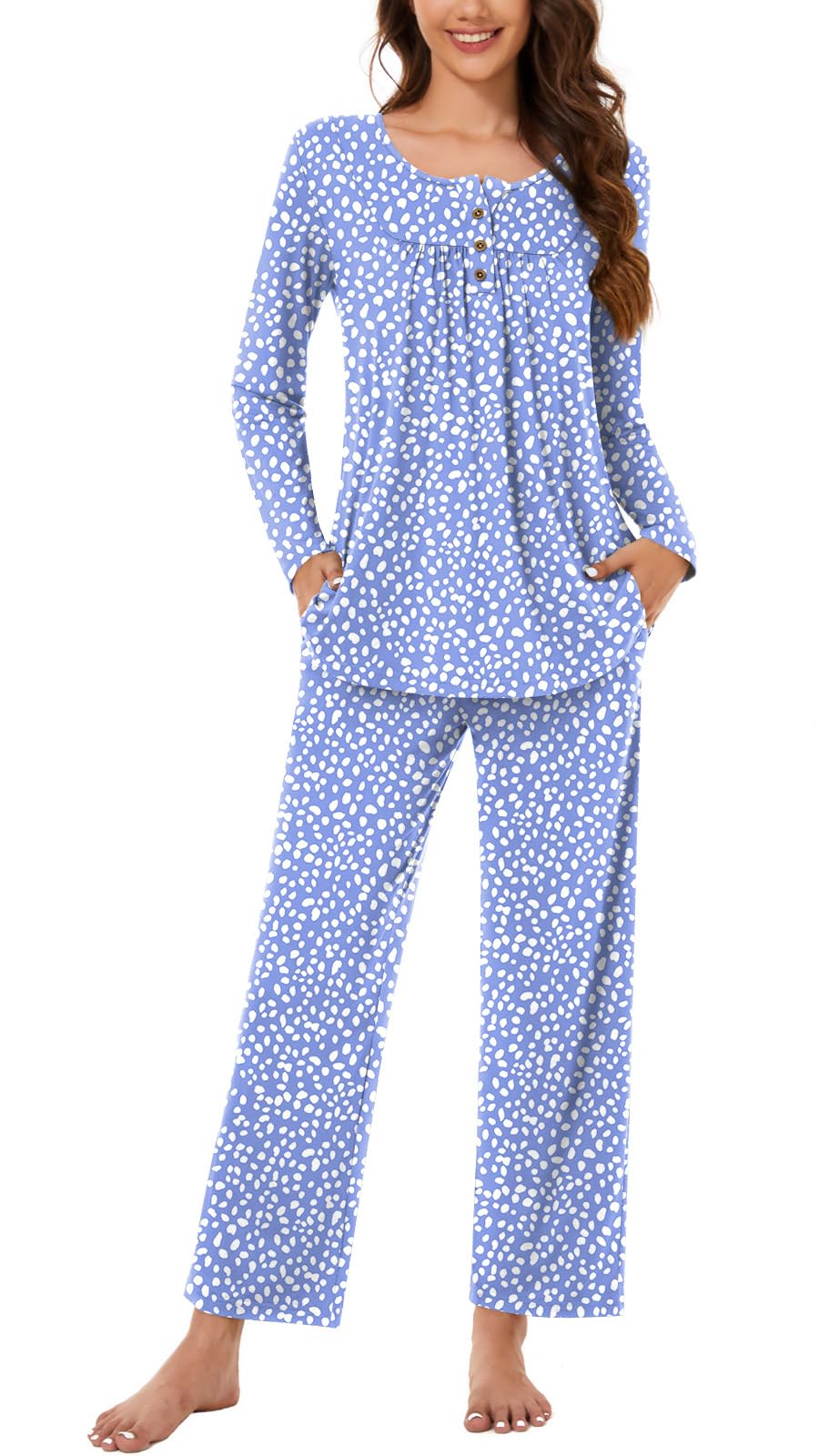 Bestbee Women's Pajama Set, 2 Piece Lounge Outfits Sleepwear Fall Long Sleeve Long Pant With Pockets Ladies Pjs