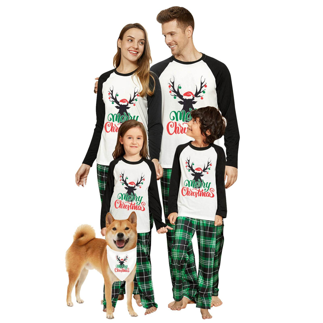 IFFEI Matching Family Pajamas Sets Christmas PJ's Letter Print Top and Plaid Bottom Sleepwear Jammies with Pockets